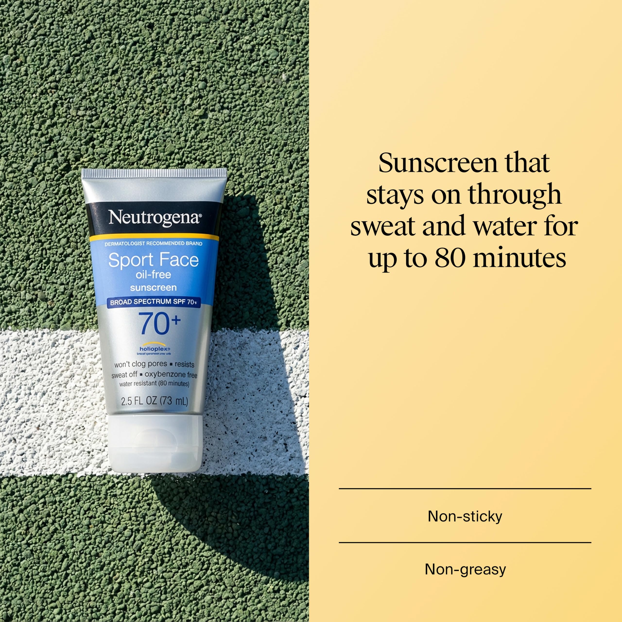 Neutrogena Sport Face Sunscreen Lotion SPF 70+, 2.5 fl. oz | Sweat- and Water-Resistant, Broad Spectrum UVA/UVB Protection, Oxybenzone-Free, Good for Active Lifestyles