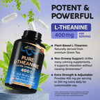 L-Theanine 400 mg - L Theanine for Stress Relief - Plant Based - 240 Caps | Extra Strength L Theanine Supplement for Men & Women - Relaxation, Sleep & Calm Support - Lab Tested, Vegan, Non-GMO