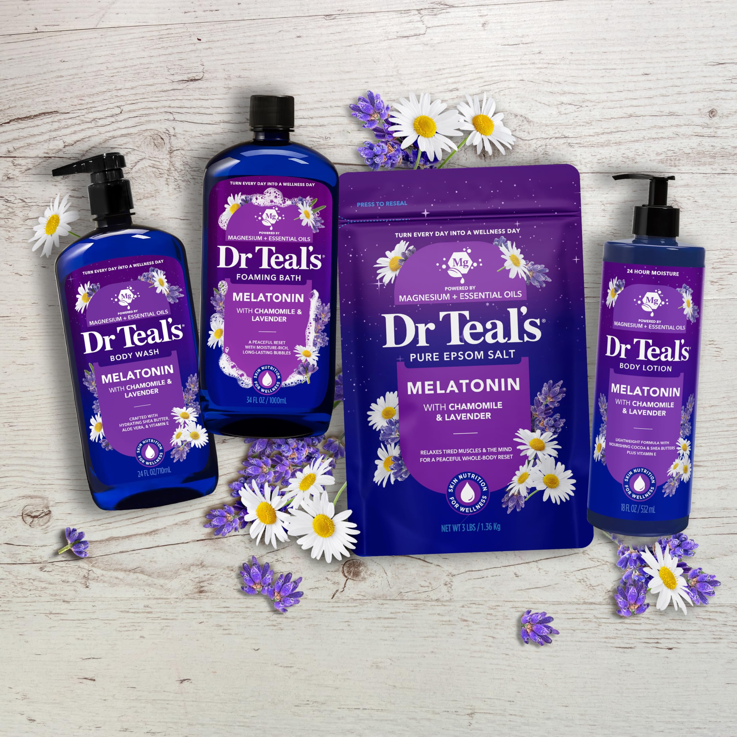 Dr Teal's Epsom Salt Magnesium Soak, Sleep Blend with Melatonin, Lavender & Chamomile Essential Oils, 3 lbs