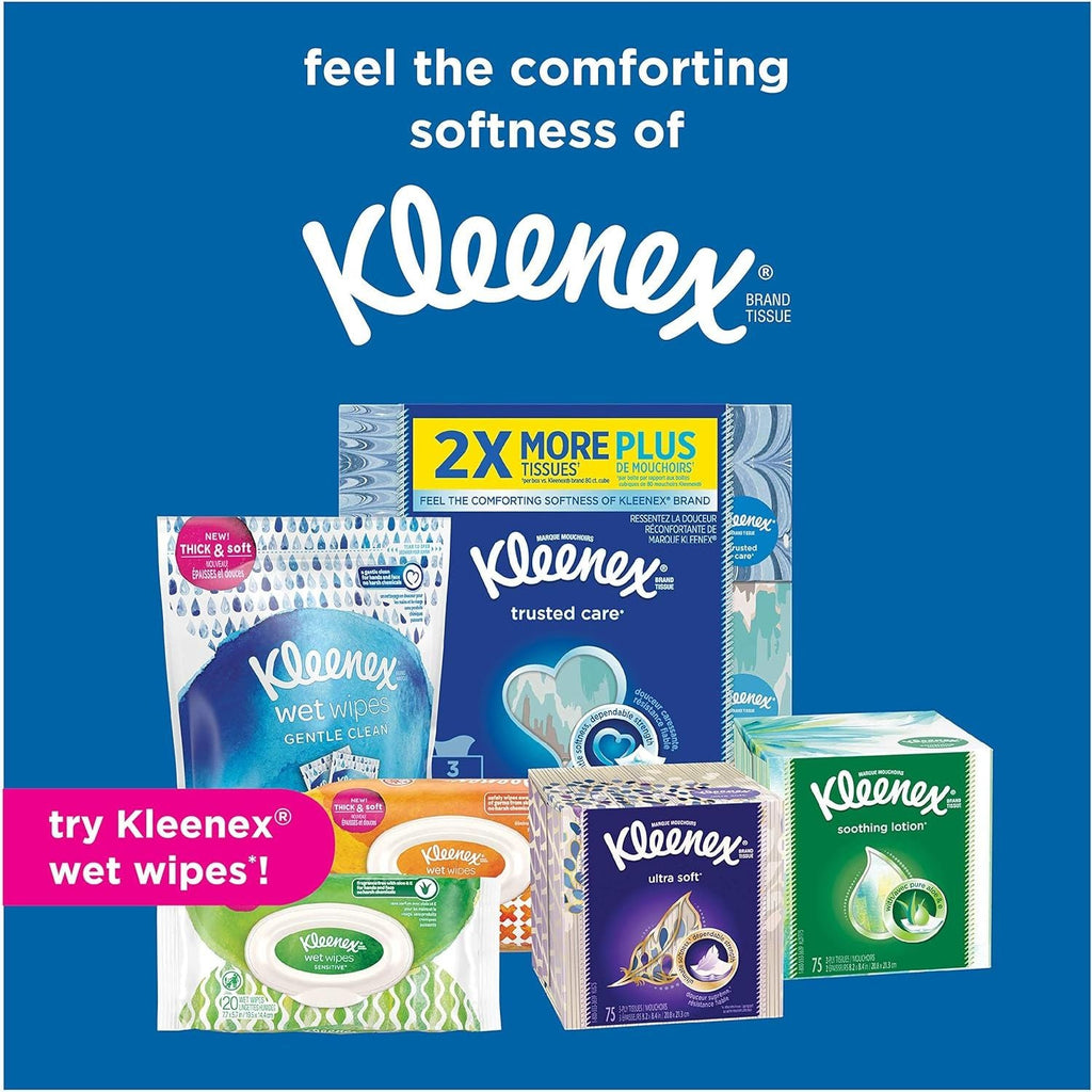 Buy now KLEENEX Ultra Soft Facial Tissue, 3-Ply, White, 8.2 inch x 8.4 inch, 75/Box, 4 Box/Pack - Packaging May Vary (Assorted color and style boxes),Pack of 4, at indiglob india