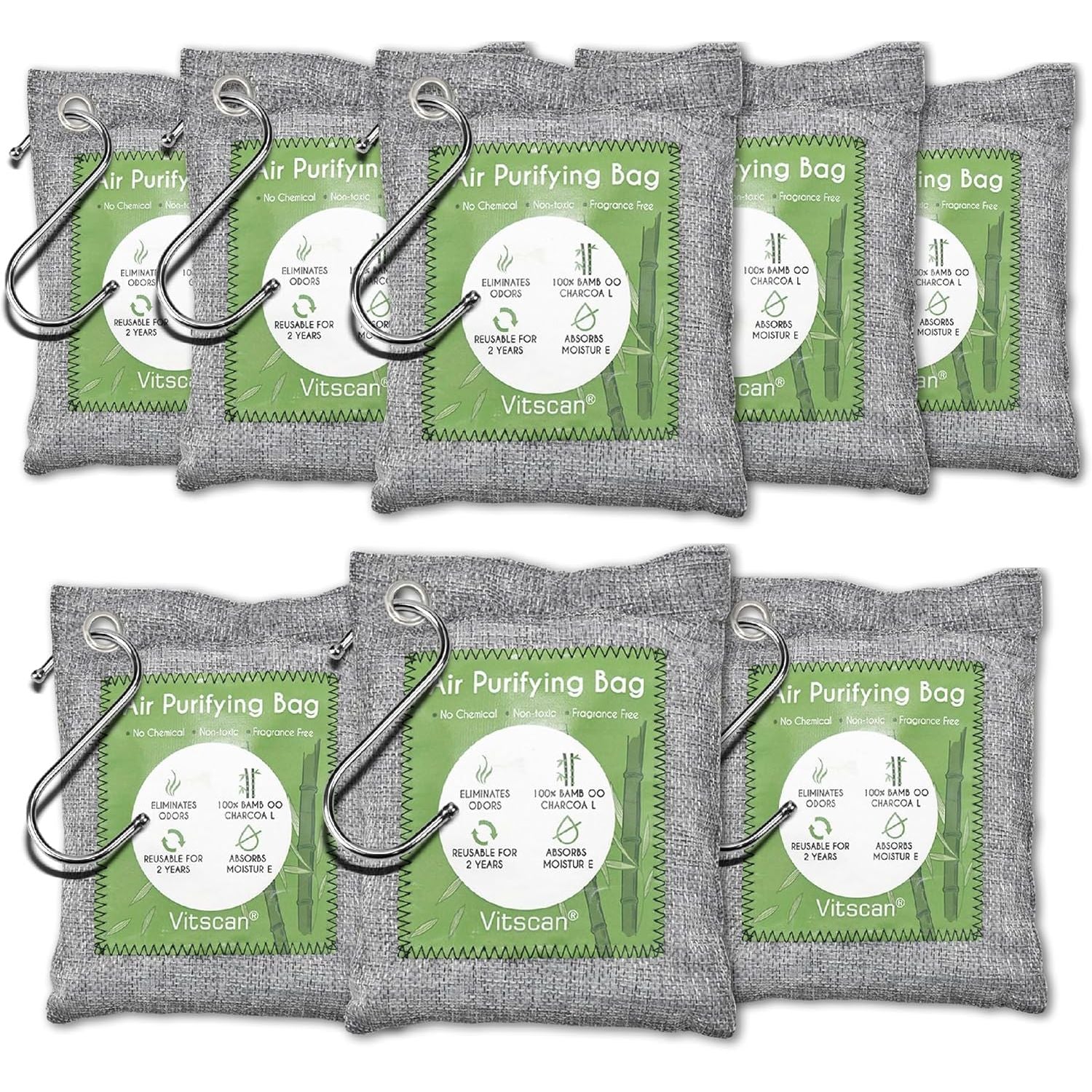 Buy now 12 Pack Bamboo Air Purifying Bag, Activated Charcoal Bags Odor Absorber, Moisture Absorber, Natural Car Air Freshener, Shoe Deodorizer, Odor Eliminators For Home, Pet, Closet (6x50g, 6x150g) Large 8 Pack at indiglob india