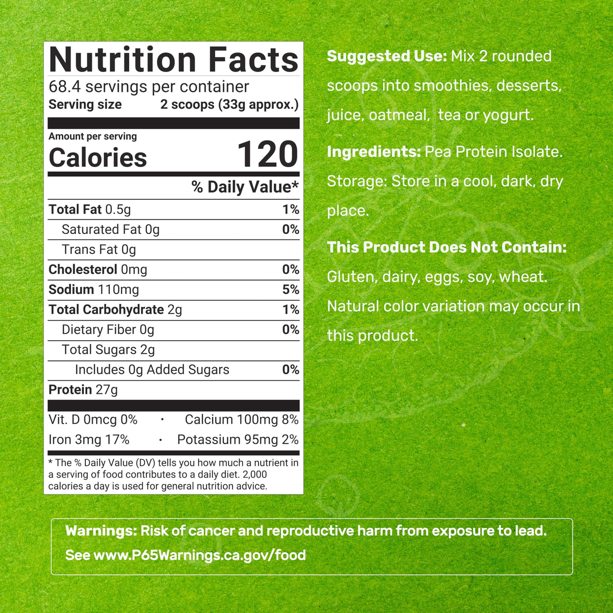 DEAL SUPPLEMENT Unflavored Pea Protein Powder, 5lbs – Premium North American Grown Peas – Easily Digested Isolate Form – Great for Shakes, Bars, or Snacks – 27g Protein Serving, Soy Free, Vegan
