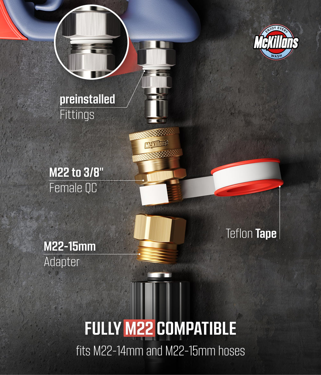 McKillans® Swivel Gun Pro - Swivel High Pressure Water Handle with 3/8" Male Plug and 1/4” Quick Connector Coupler - Power Washer Gun Compatible with Foam Cannon