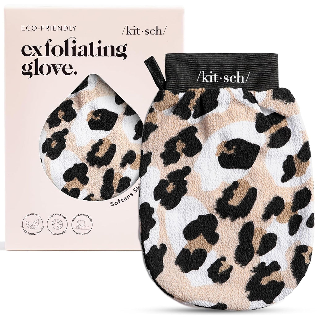 Kitsch Exfoliating Glove 1pc – Exfoliating Mitt - Leopard | Korean Exfoliating Mit & Deep Exfoliating Body Scrubber for Shower, Bath | Body Exfoliator Glove, Dead Skin Remover