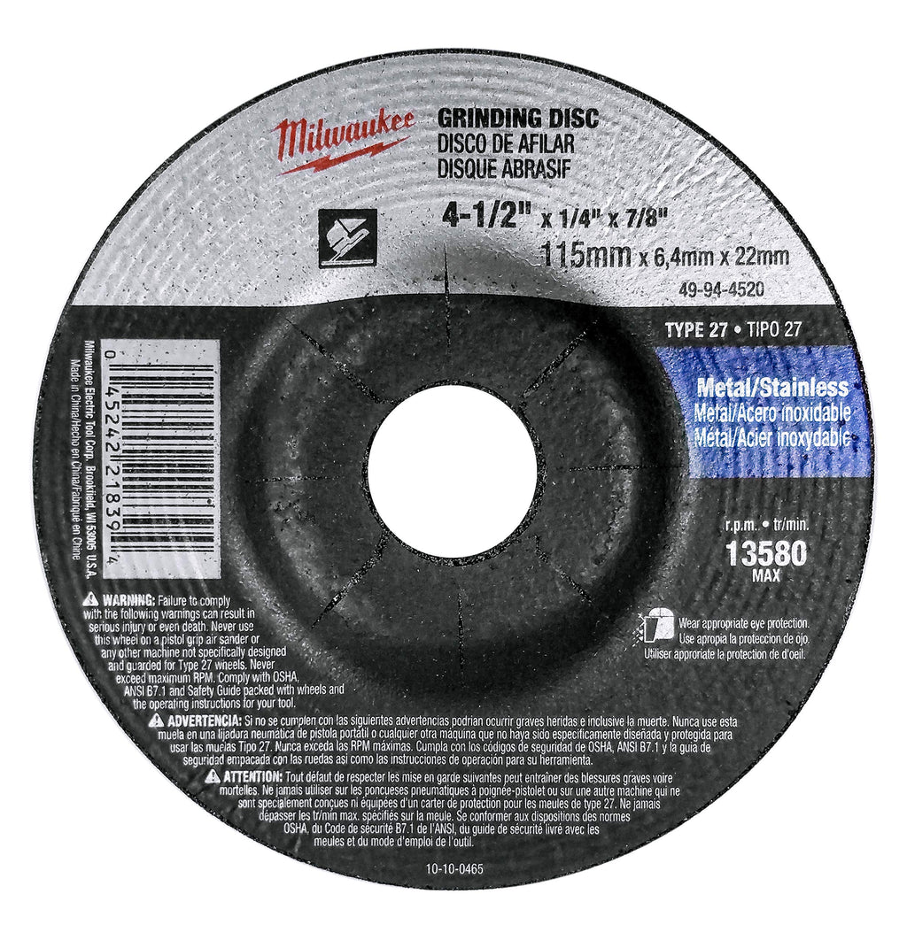 Buy now Milwaukee 5 Pack - 4 1 2 Grinding Wheel For Grinders - Aggressive Grinding For Metal & Stainless Steel - 4-1/2" x 1/4 x 7/8-Inch | Depressed at indiglob india