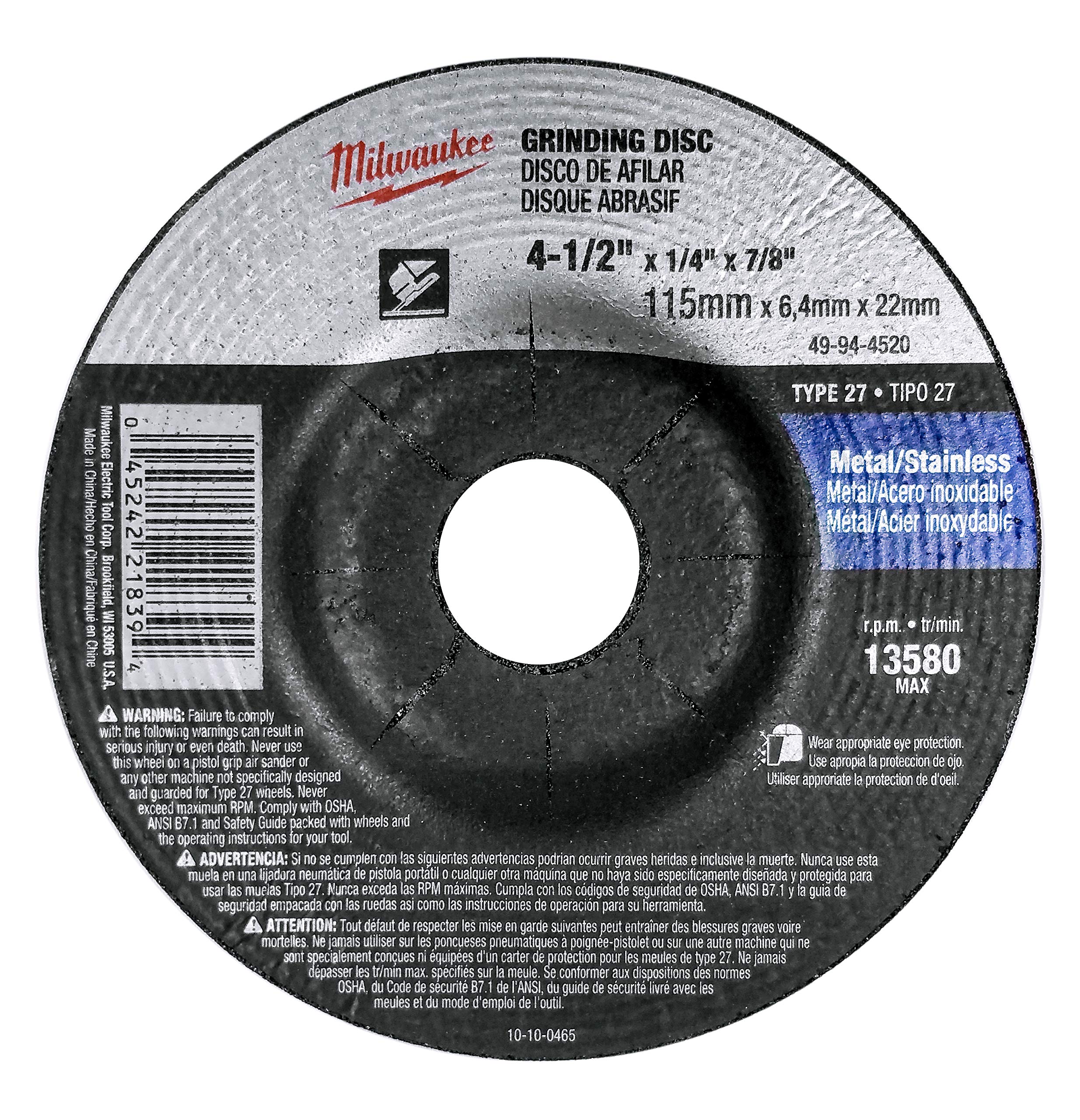 Buy now Milwaukee 5 Pack - 4 1 2 Grinding Wheel For Grinders - Aggressive Grinding For Metal & Stainless Steel - 4-1/2" x 1/4 x 7/8-Inch | Depressed at indiglob india