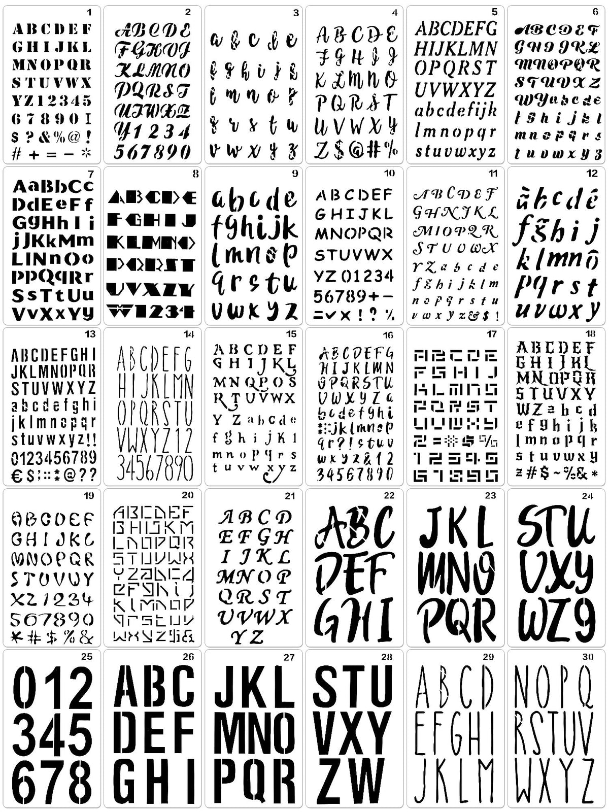 30 Pcs Letter Stencils for Painting 4 x 7 Inch Number Alphabet Stencils