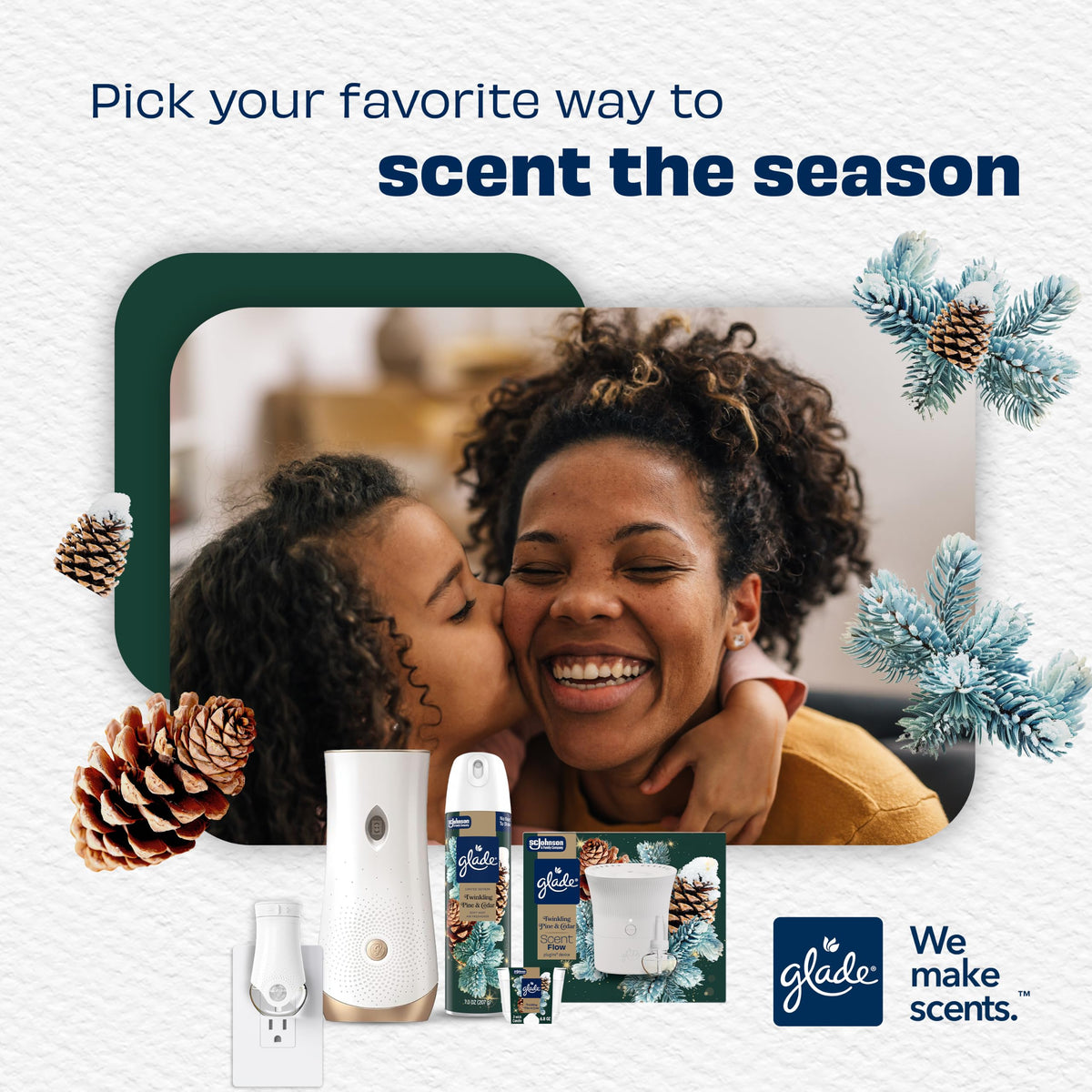 Glade PlugIns Starter Kit, Air Freshener, Twinkling Pine & Cedar, 1.34 fl oz, 1 Warmer + 2 Refills