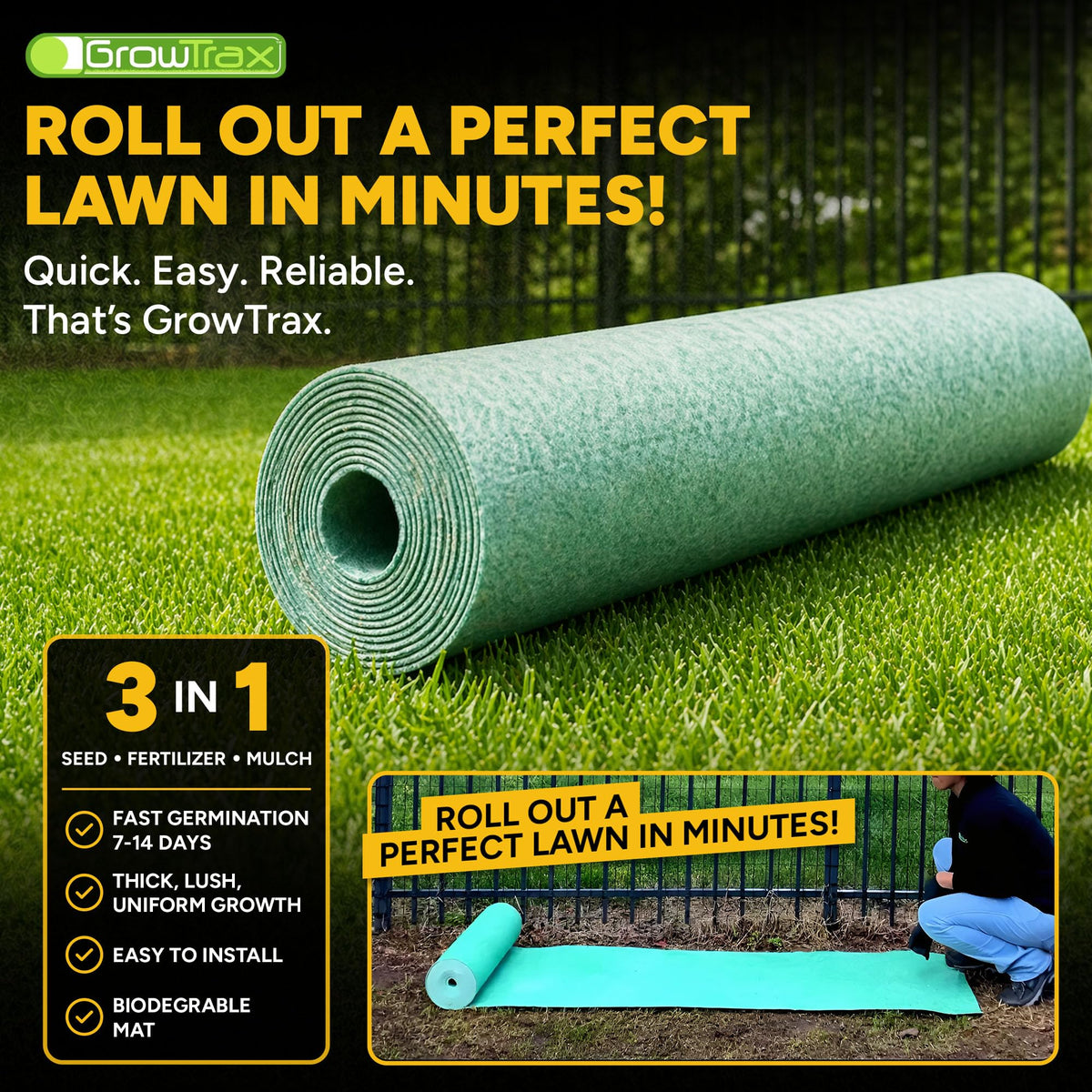 Growtrax Biodegradable Grass Seed Mat - 50 Sq Ft Bermuda Rye