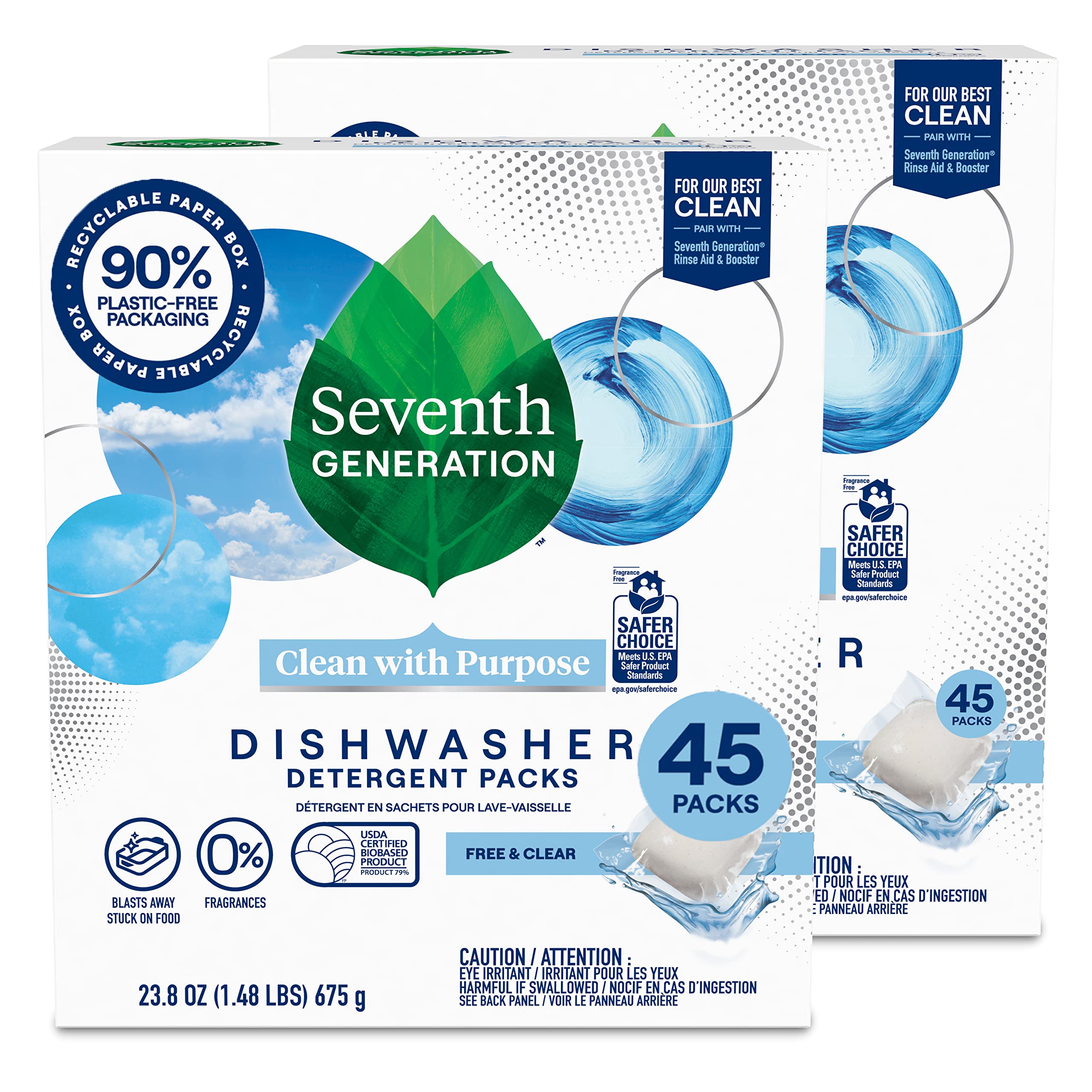 Buy now Seventh Generation Dishwasher Detergent Packs Free & Clear Pack of 5 for sparkling dishes Dishwasher tabs 45 count Free & Clear (B01FHUJ1FC) at indiglob india