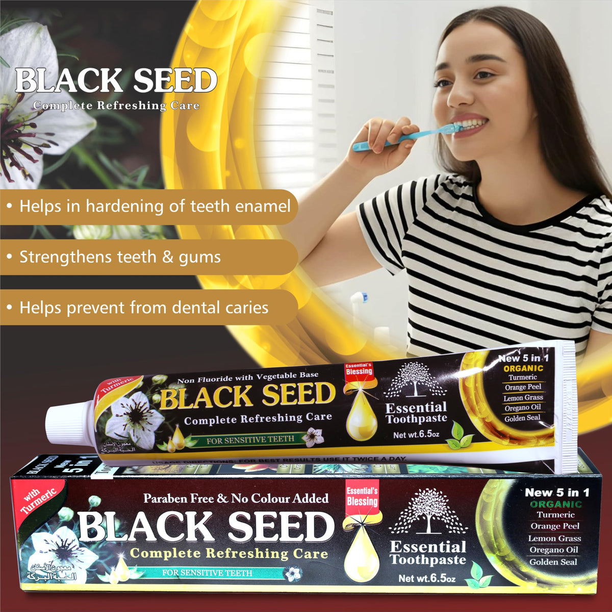 Black Seed Essential Toothpaste, 6.53oz Pack of 1 | Fluoride Free