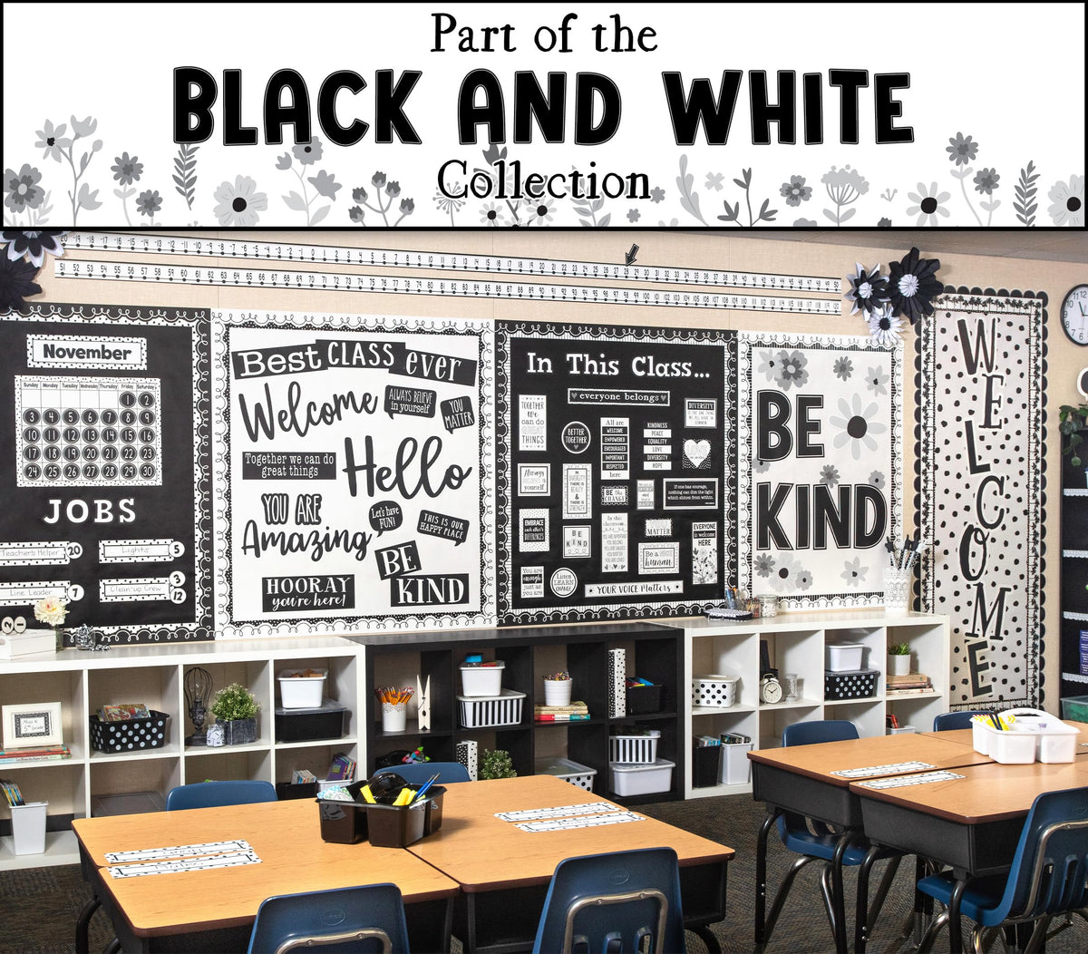 Teacher Created Resources Black with White Squiggles Die-Cut Rolled Border Trim - 50ft - Decorate Bulletin Boards, Walls, Desks, Windows, Doors, Lockers, Schools, Classrooms, Homeschool & Offices
