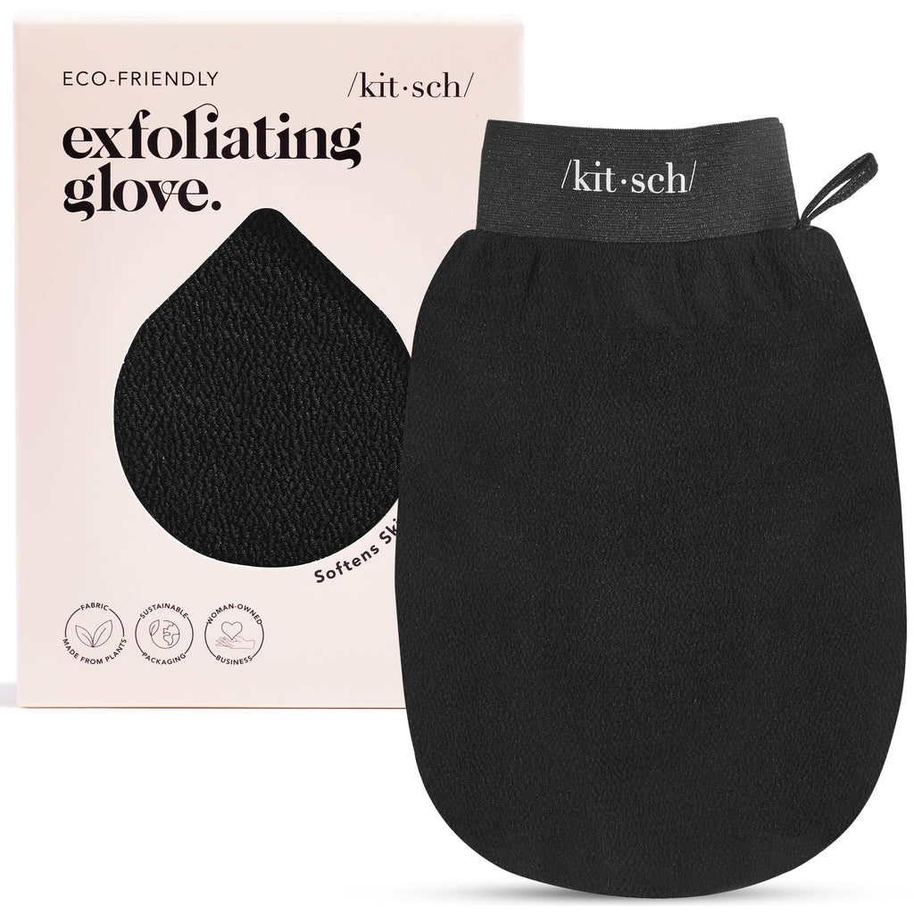 Kitsch Exfoliating Glove 1pc – Exfoliating Mitt - Black | Korean Exfoliating Mit & Deep Exfoliating Body Scrubber for Shower, Bath | Body Exfoliator Glove, Dead Skin Remover