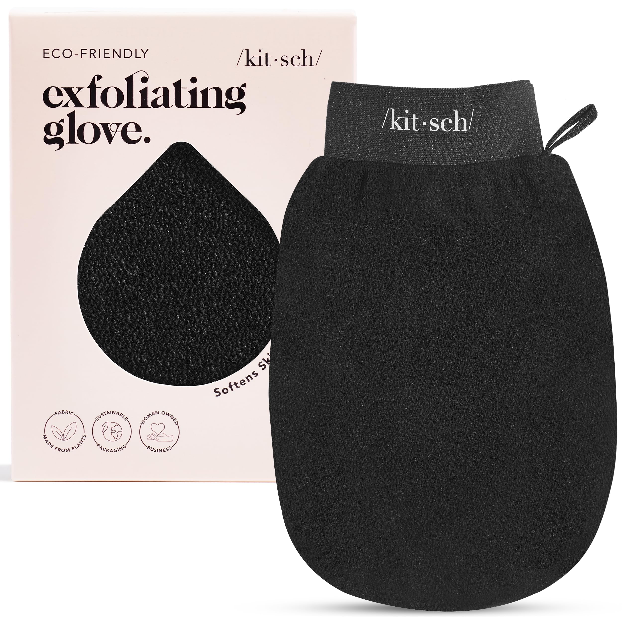 Kitsch Exfoliating Glove 1pc – Exfoliating Mitt - Black | Korean Exfoliating Mit & Deep Exfoliating Body Scrubber for Shower, Bath | Body Exfoliator Glove, Dead Skin Remover