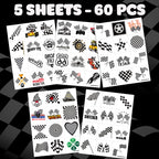 60 PCS Funny Race Car Checkered Flag Pre-Cut Temporary Tattoos