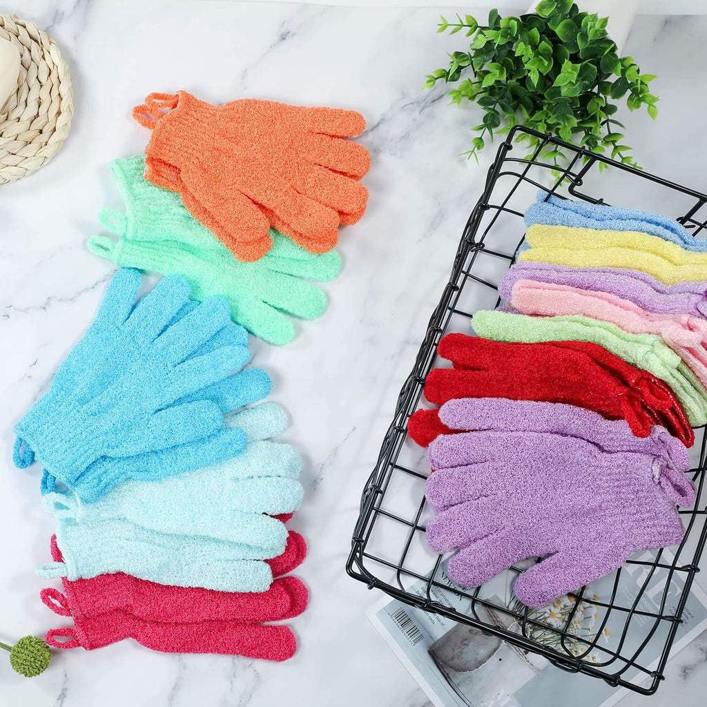 Buy now Shower Gloves,24 Pcs Exfoliating Bath Gloves,Body Scrub Gloves with Hanging Loop for Beauty Spa Massage Skin Shower Body Scrubber-12 Colors at indiglob india