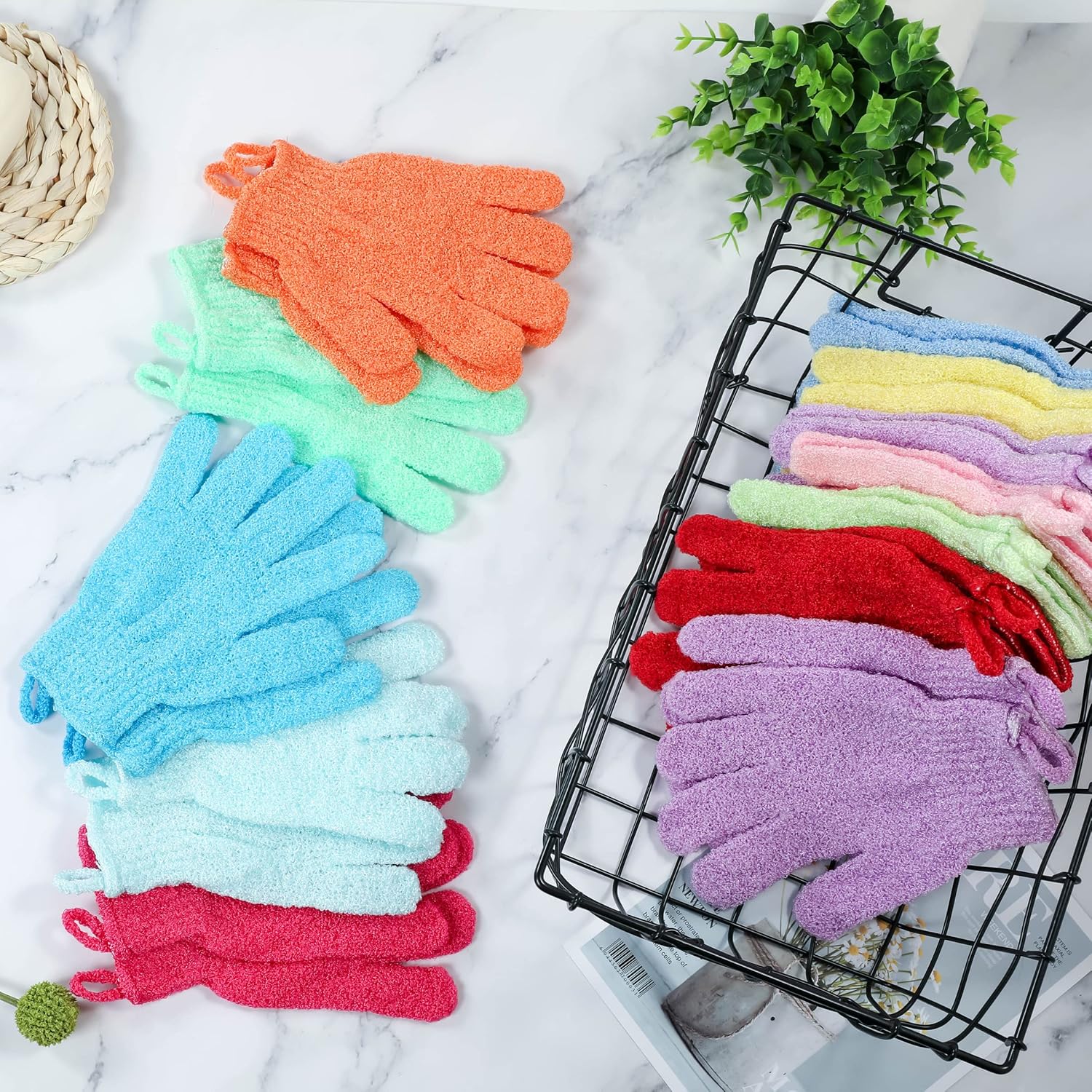 Buy now Shower Gloves,24 Pcs Exfoliating Bath Gloves,Body Scrub Gloves with Hanging Loop for Beauty Spa Massage Skin Shower Body Scrubber-12 Colors at indiglob india