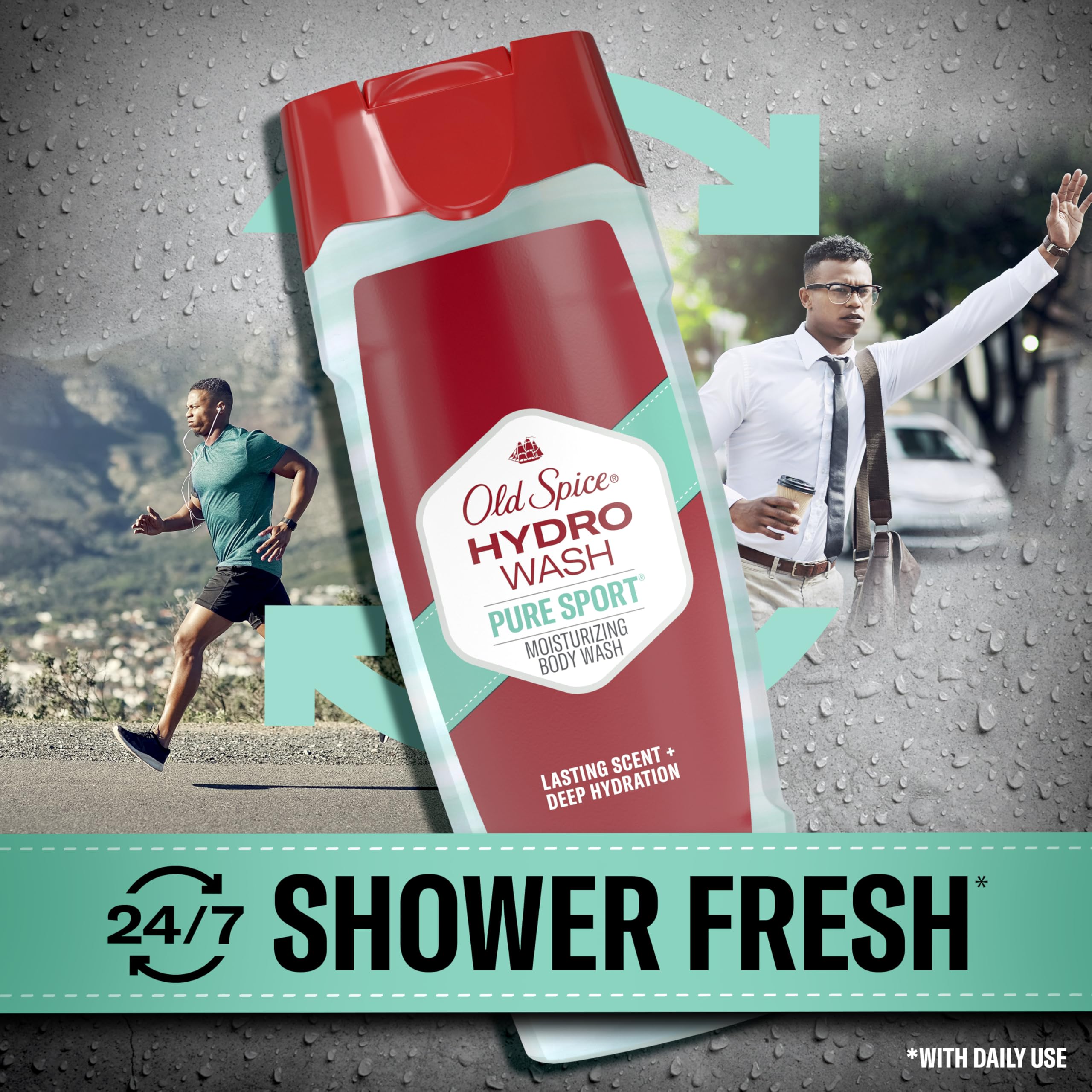 Old Spice Moisturizing Body Wash for Men, Hydro Wash, 2-in-1 Long Lasting Scent & Powerful Hydration to Fight Dry Skin, 24/7 Shower Fresh, Pure Sport Scent, 16 oz (Pack of 4)
