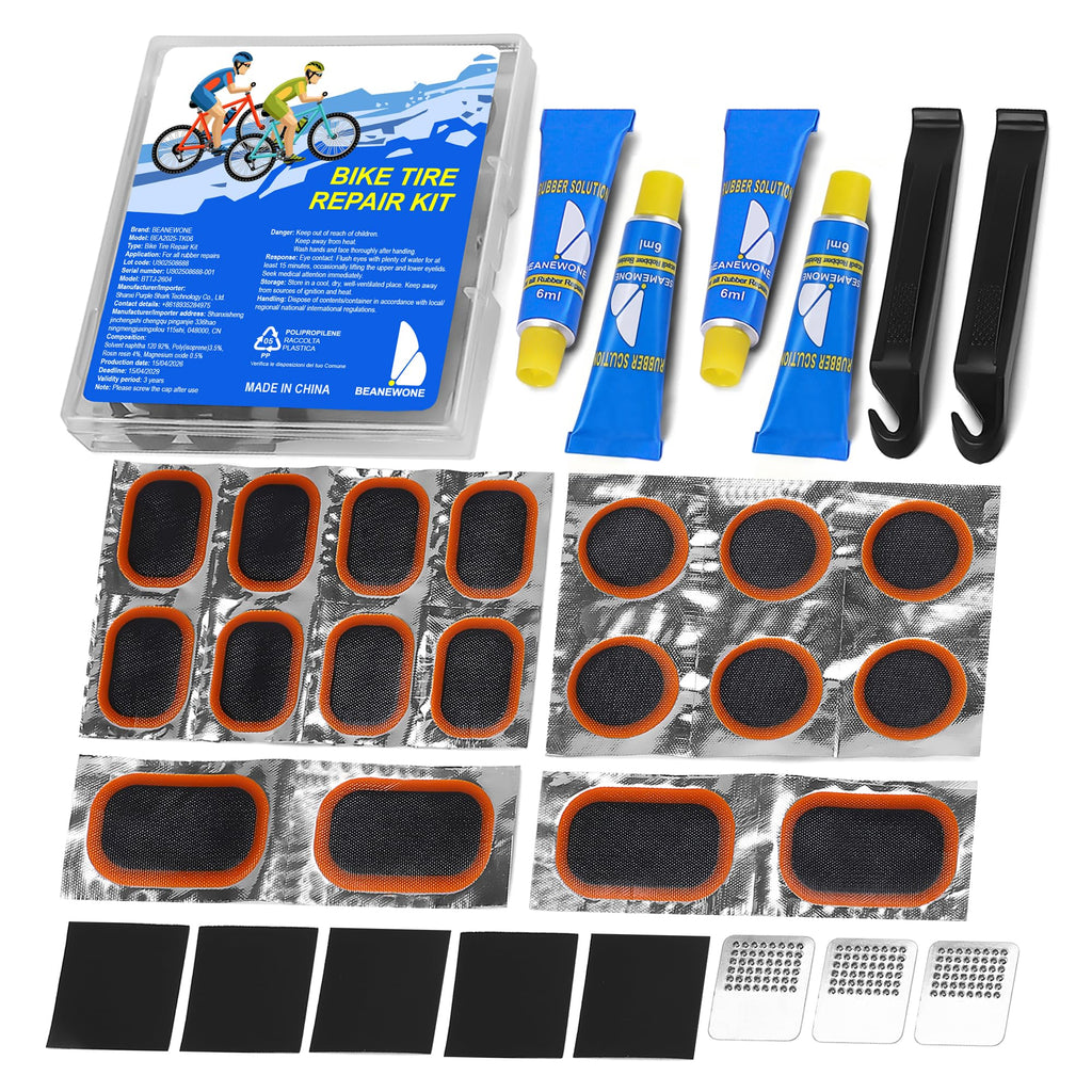 Bike Tire Repair Kit, Bicycle Inner Tube Patch Kit with 4 PCS Tire Repair Glue, 18 PCS Tube Patches & 2 PCS Tire Levers – Portable Case for Bicycle & Inflatable Tubes (Upgrade Suit)