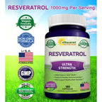 100% Natural Resveratrol Supplement - 1000mg Per Serving - 180 Capsules | Max Strength Antioxidant Polyphenols Complex - Trans-Resveratrol Pills for Heart Health - Pure Formula - 500mg Per Capsule