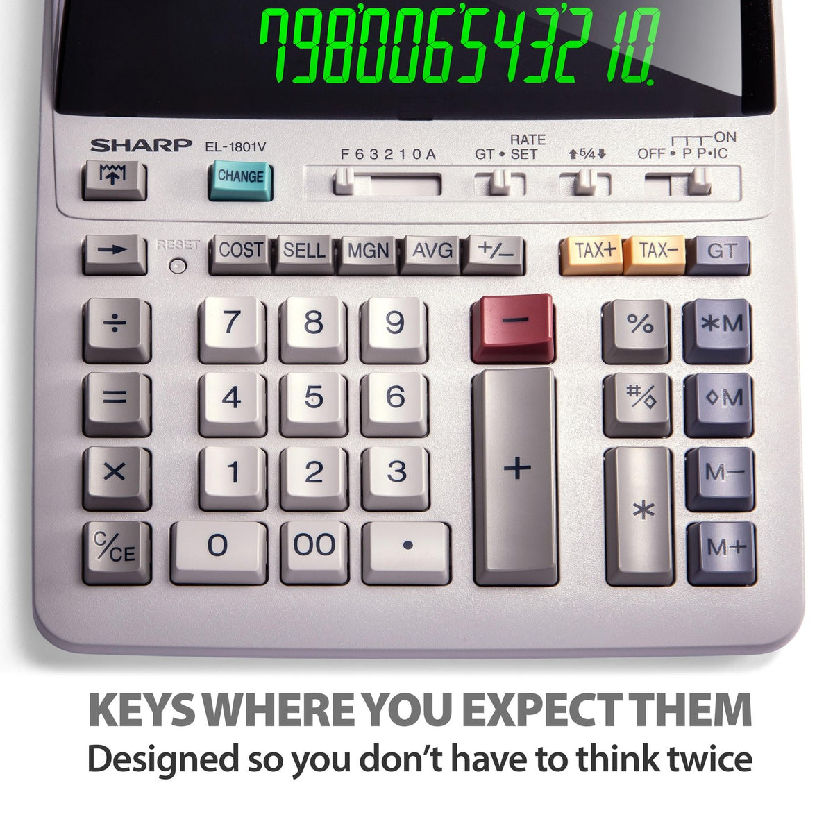 Sharp EL-1801V Ink Printing Calculator, 12-Digit LCD, AC Powered, Off-White, Ideal for Business & Office Use, Easy-to-Read Display & Durable Design