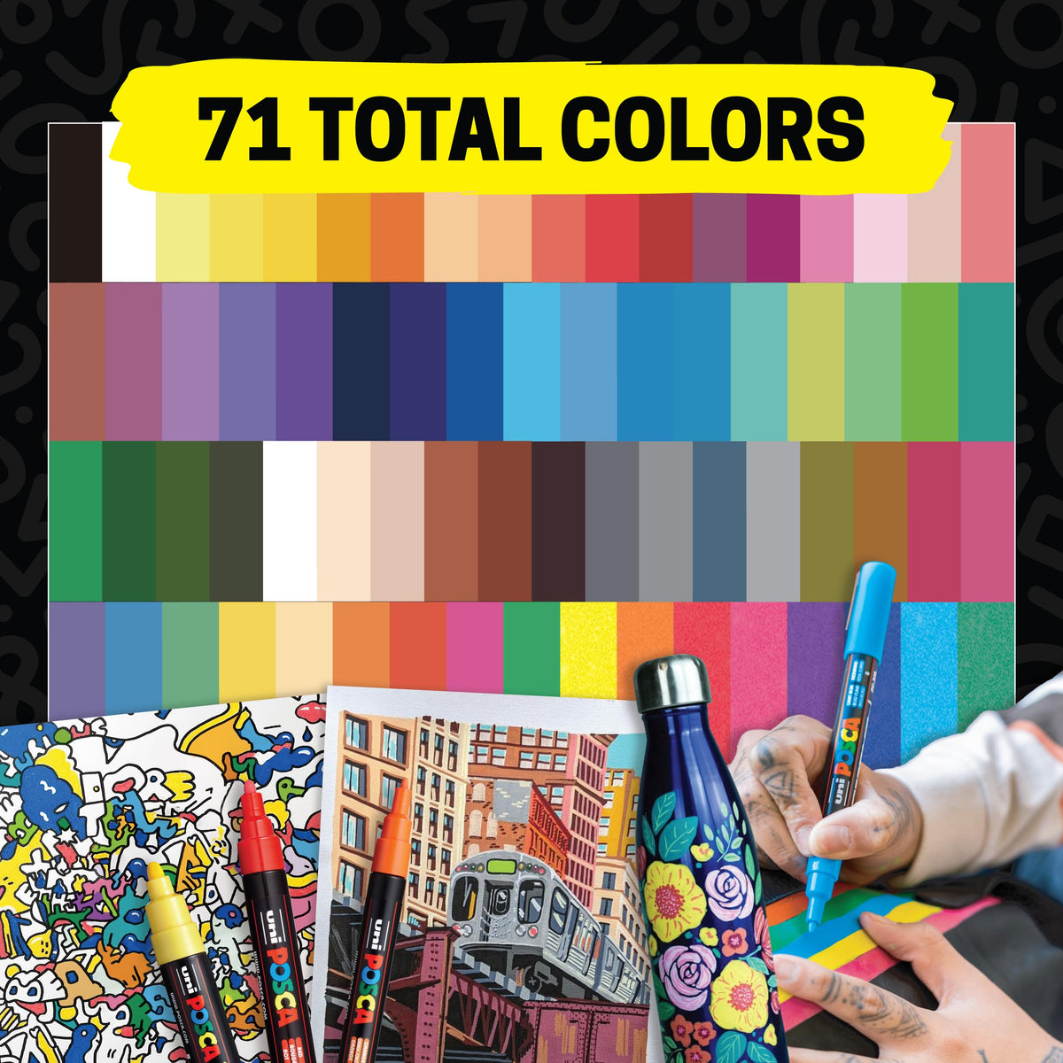 uni Posca Acrylic Paint Art Markers, Set of 12 Extra Fine Point Thin Paint Pens for Coloring Gifts, Fabric, Metal, Glass, Rocks, Wood and Canvas, Assorted Colors, PC1M12C
