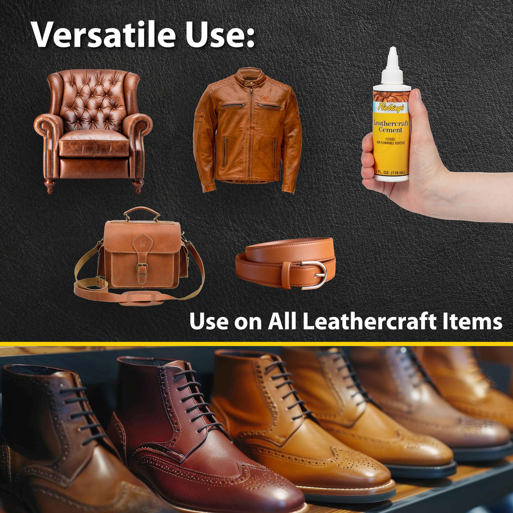 Buy now Fiebing's Leathercraft Cement - 4 oz Leather Glue Adhesive - Quick Drying, High Strength, Flexible, Permanent Bonding Leather Repair for Jackets, Shoes, Furniture, Purse - Non-Toxic & Non-Flammable at indiglob india