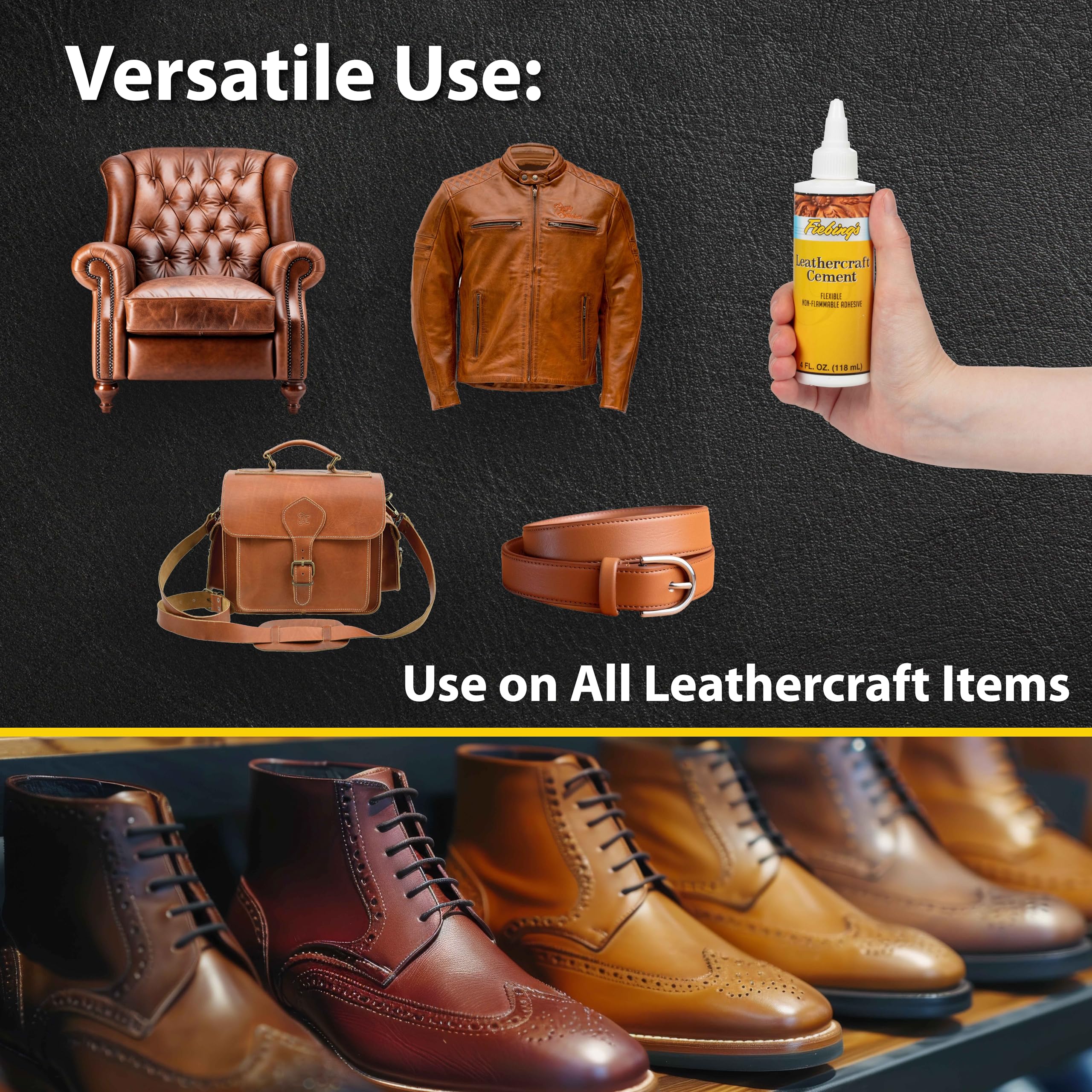 Buy now Fiebing's Leathercraft Cement - 4 oz Leather Glue Adhesive - Quick Drying, High Strength, Flexible, Permanent Bonding Leather Repair for Jackets, Shoes, Furniture, Purse - Non-Toxic & Non-Flammable at indiglob india
