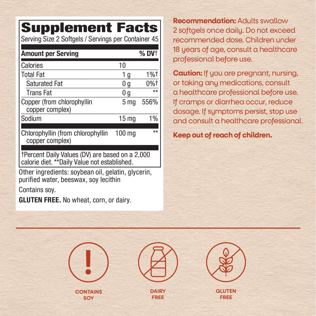 Nature's Way Chlorofresh Chlorophyll Concentrate Softgels, 90 ct | Chlorophyllin Copper Complex, Internal Deodorant Supplement, Supports Healthy Skin & Detox Pathways*, 45 Day Supply
