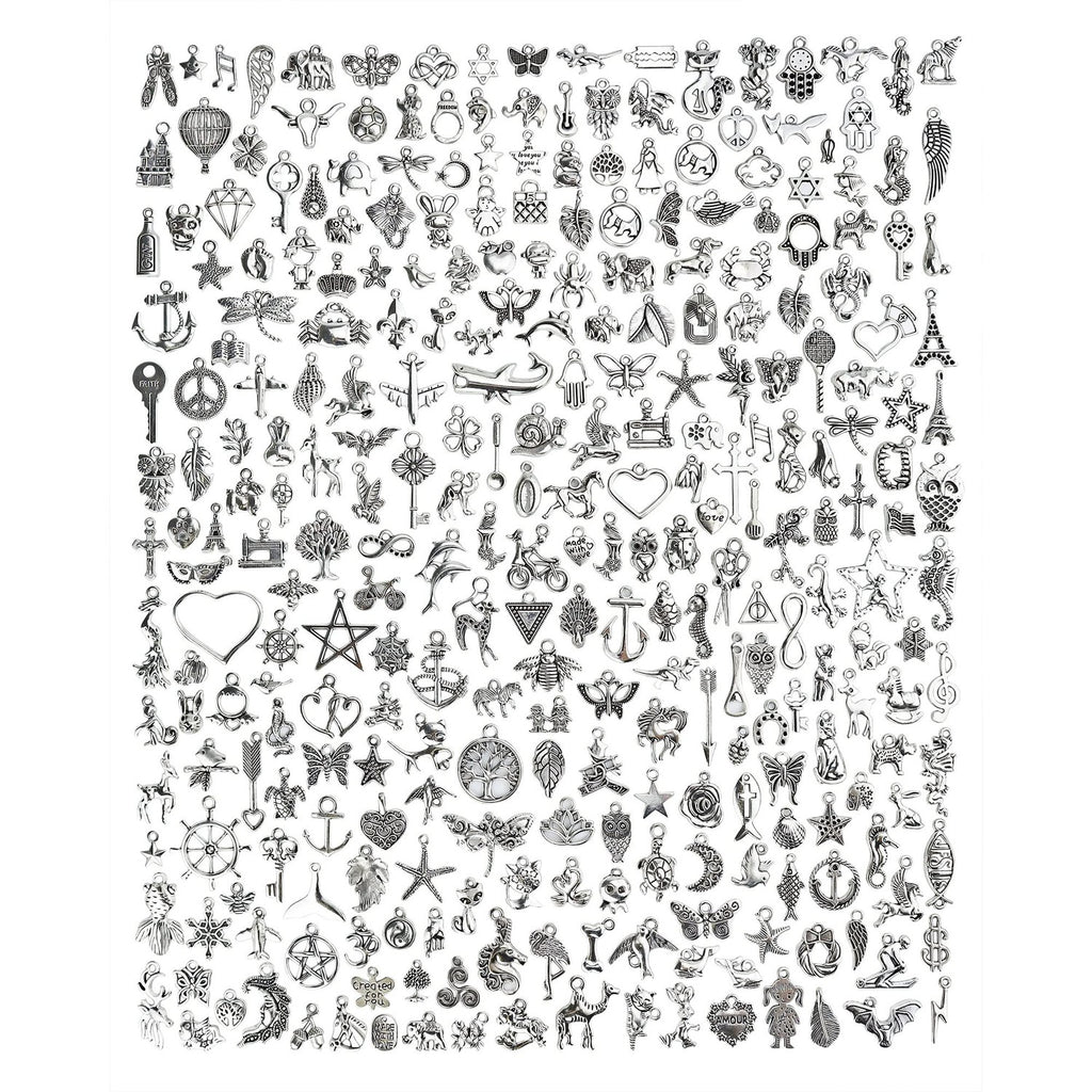 JIALEEY 300 PCS Wholesale Bulk Lots Jewelry Making Charms Mixed Smooth Tibetan Silver Alloy Charms Pendants DIY for Bracelet Necklace Jewelry Making and Crafting