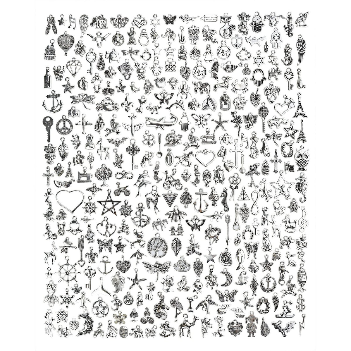 JIALEEY 300 PCS Wholesale Bulk Lots Jewelry Making Charms Mixed Smooth Tibetan Silver Alloy Charms Pendants DIY for Bracelet Necklace Jewelry Making and Crafting