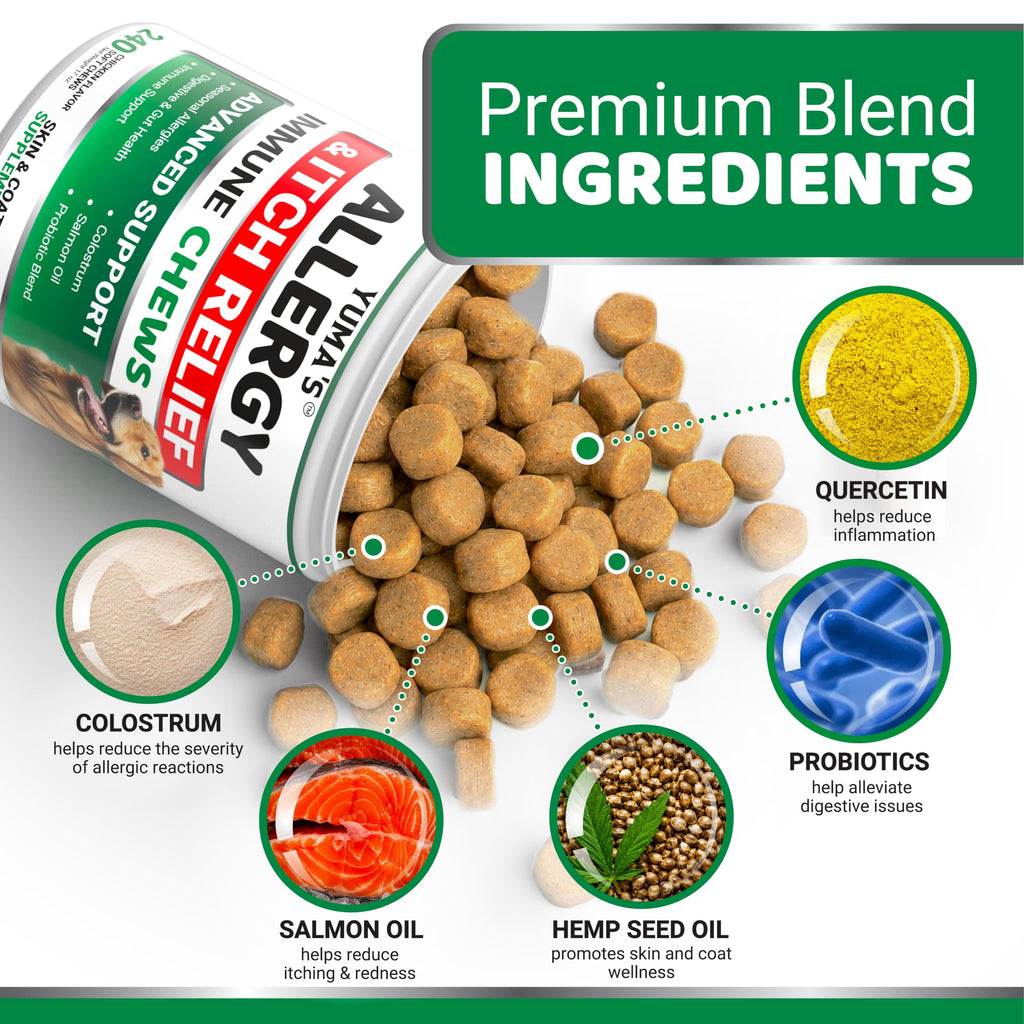 Dog Allergy Chews for Itchy Skin - 240 Treats - Anti-Itch Immune Relief