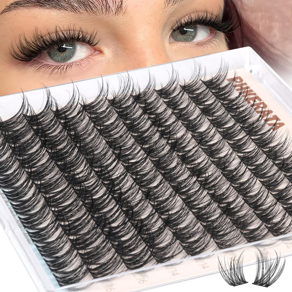 PHKERATA Spider Lash Clusters Natural Eyelash Clusters, Fluffy D Curl Cluster Eyelash Extensions, 12-14-16mm Wispy Individual Lashes with Soft Thin Band