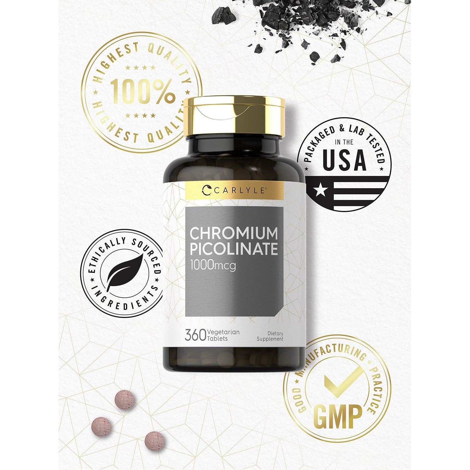 Carlyle Chromium Picolinate Supplement | 1000mcg | 360 Tablets | Vegetarian, Non-GMO, Gluten Free Formula