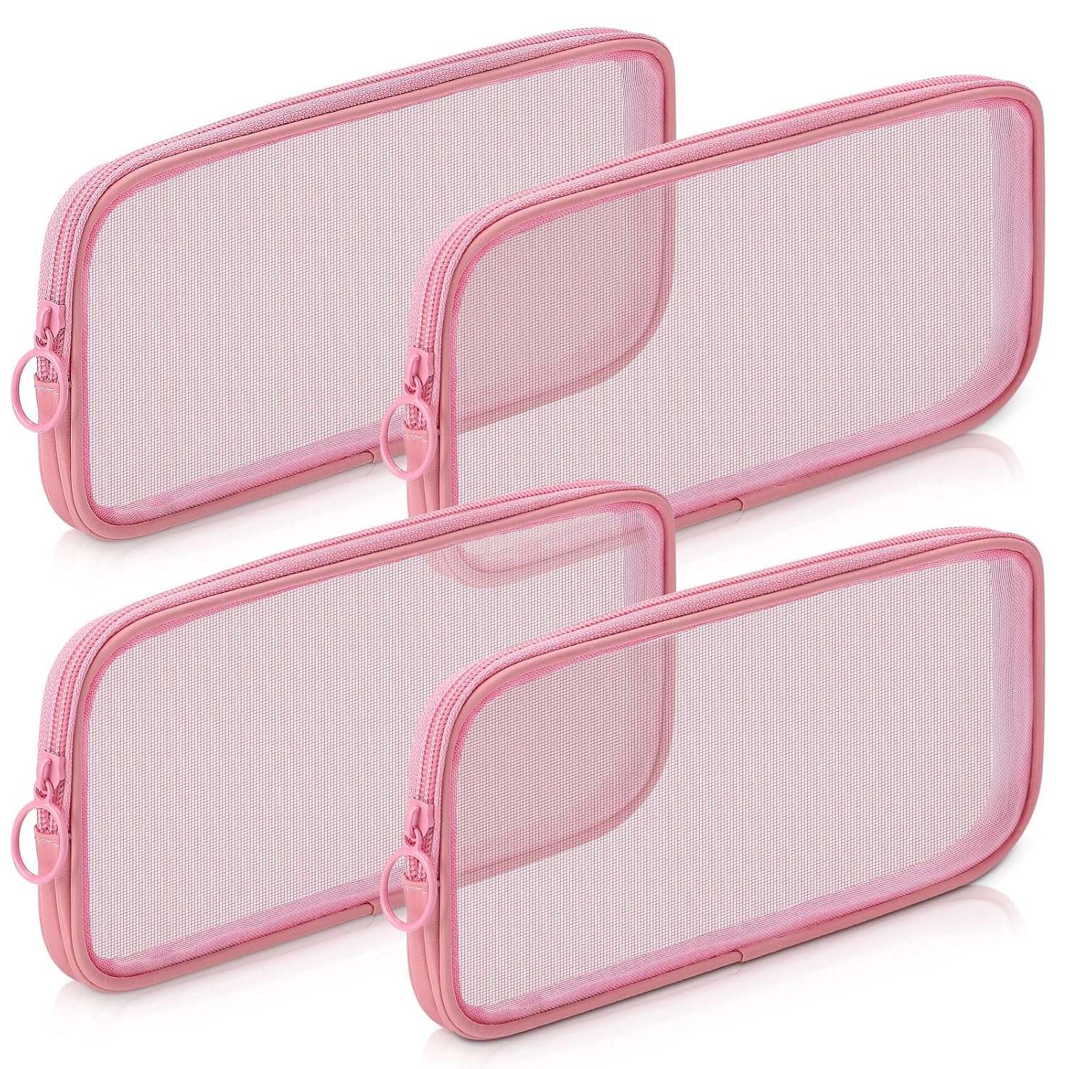 Buy now Weewooday 4 Pcs Mesh Makeup Bag Mesh Cosmetic Bag Travel Toiletry Pouch with Zipper Mini Makeup Cosmetic Purse for Daily Accessory(Small,Black) Medium Pink at indiglob india