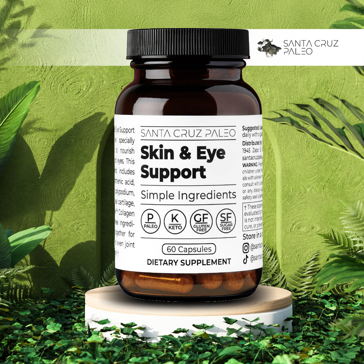 Santa Cruz Paleo Skin & Eye Capsules, Simple Daily Formula for Skin Appearance & Eye Routine, Clean Ingredients, Gluten Free, Keto & Paleo Friendly, 60 Capsules