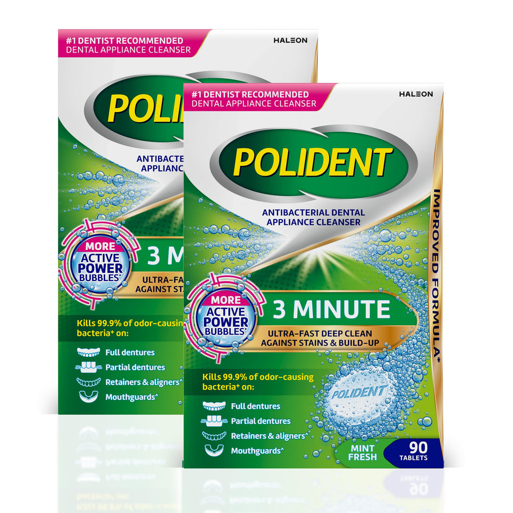 Polident 3 Minute Antibacterial Retainer Cleaner Tablets, 90 Count (2 Pack)