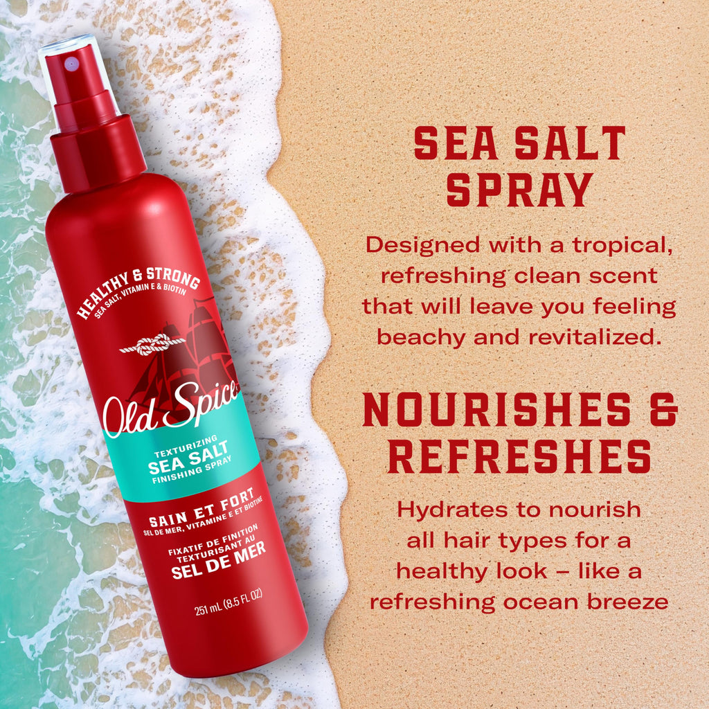 Old Spice Mens Sea Salt Hair Spray, Texturizing Finishing Spray for All Hair Types, Healthy & Strong with Vitamin E & Biotin, Medium Hold, 8.5 fl oz