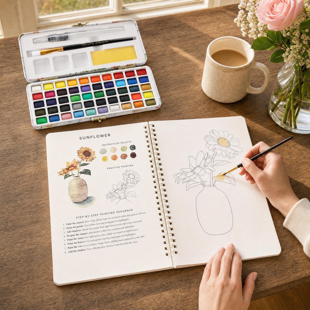 Beautiful Watercolor Workbook Paint Set for Beginners - Palette Kit