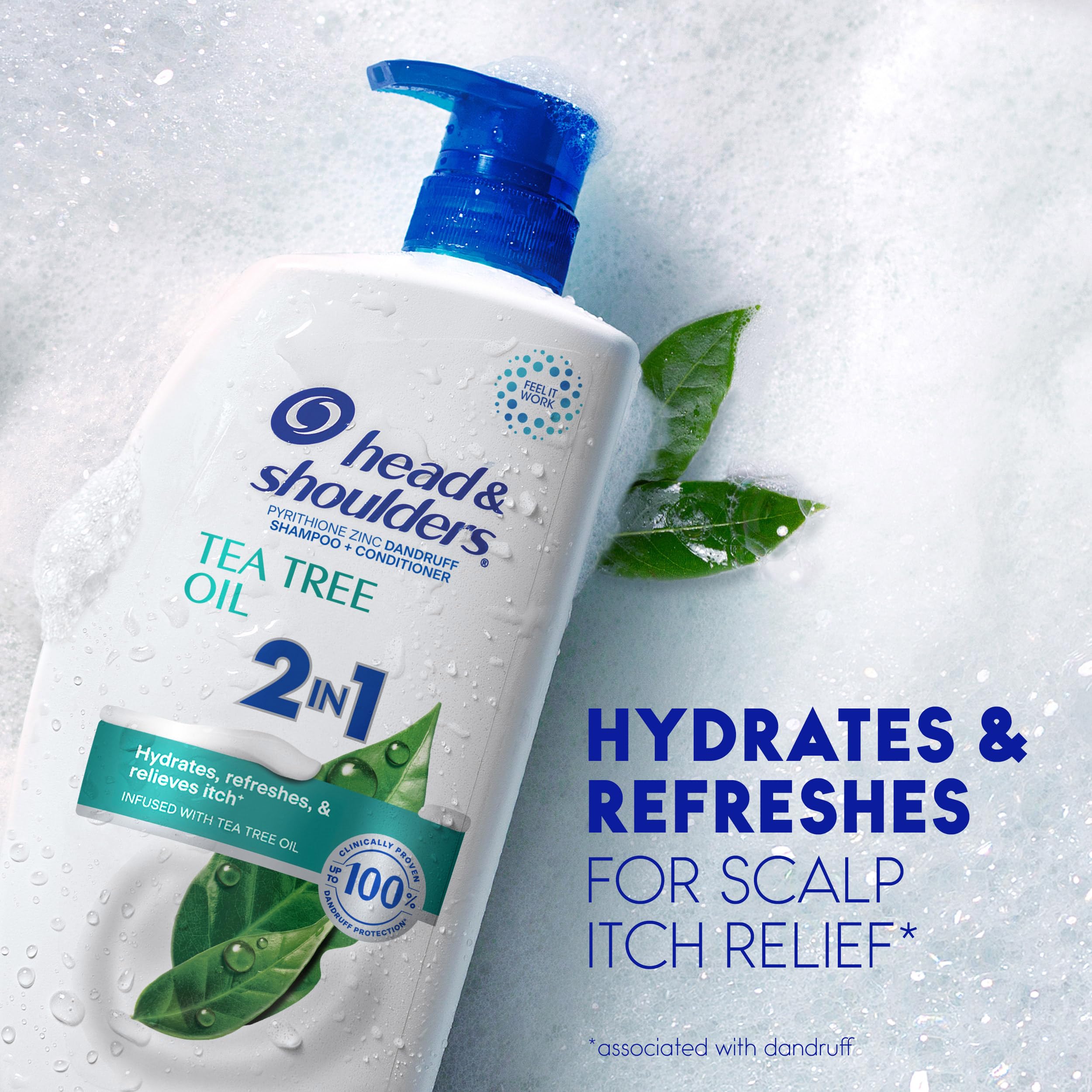Head & Shoulders Tea Tree Oil 2-in-1 Anti-Dandruff Shampoo and Conditioner, 72-Hour Protection, 1% Pyrithione Zinc, 28.2 fl oz
