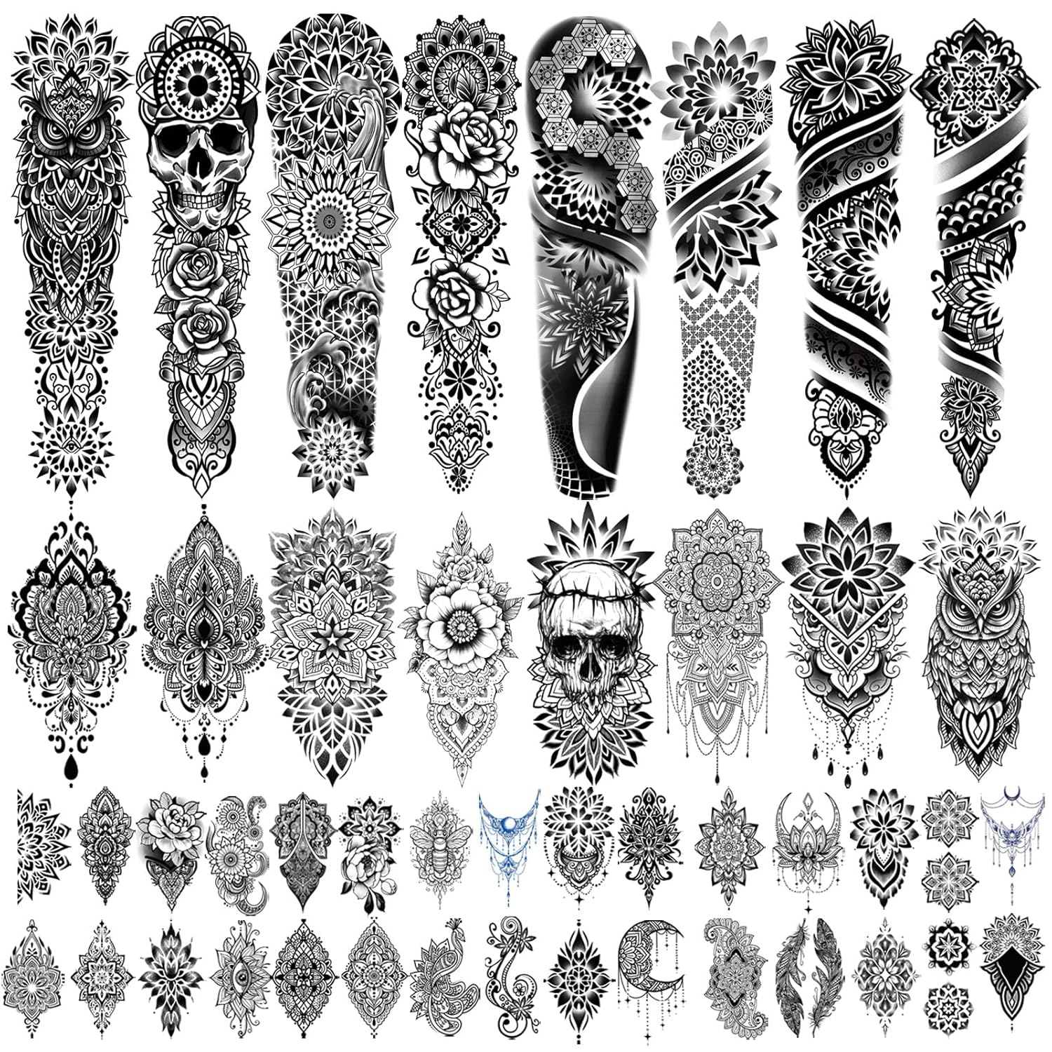 Buy now Extra Large waterproof Temporary Tattoos 8 Sheets Full Arm Fake Tattoos and 8 Sheets Half Arm Tattoo Stickers for Men and Women (22.83"X7.1") Mandala at indiglob india