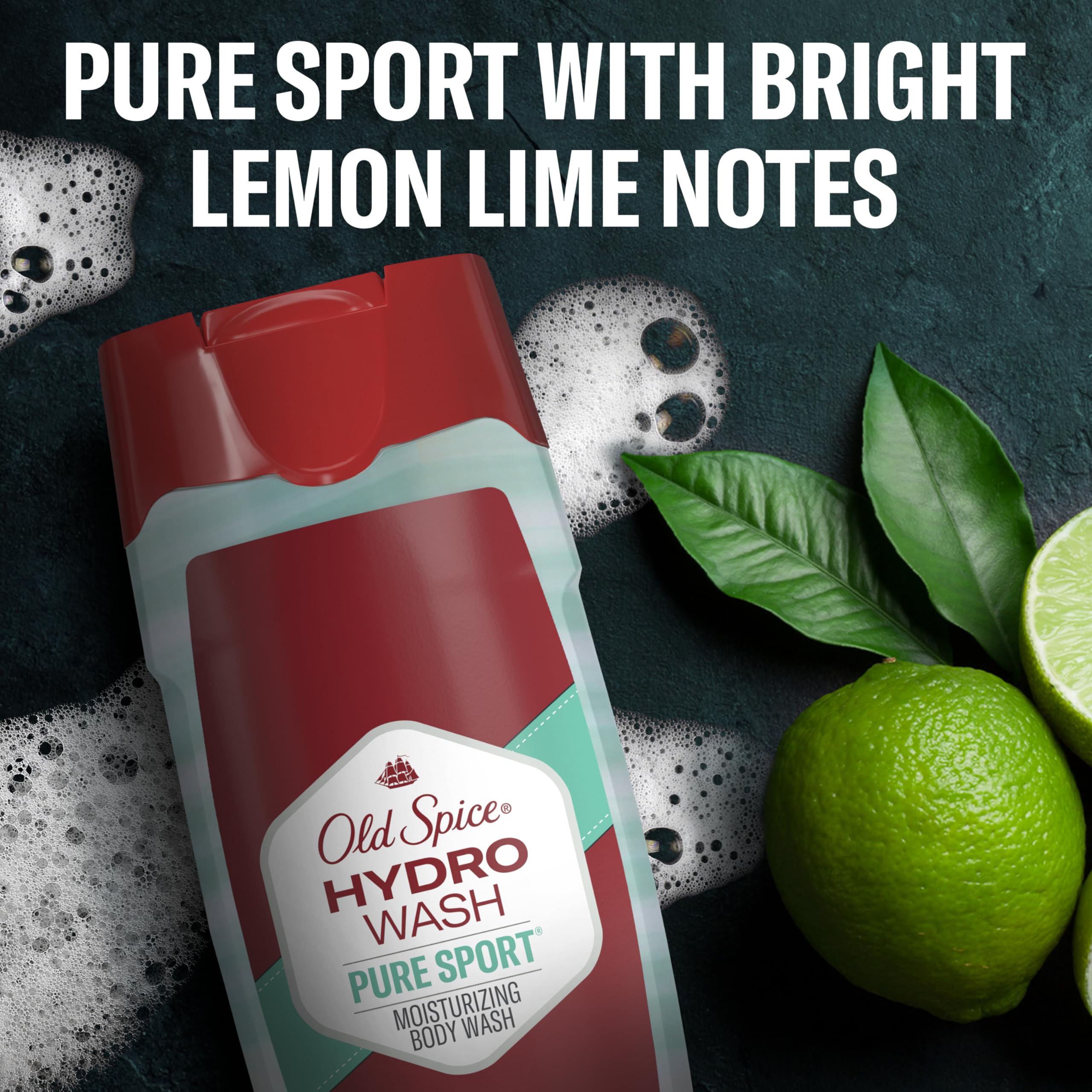 Old Spice Moisturizing Body Wash for Men, Hydro Wash, 2-in-1 Long Lasting Scent & Powerful Hydration to Fight Dry Skin, 24/7 Shower Fresh, Pure Sport Scent, 16 oz (Pack of 4)
