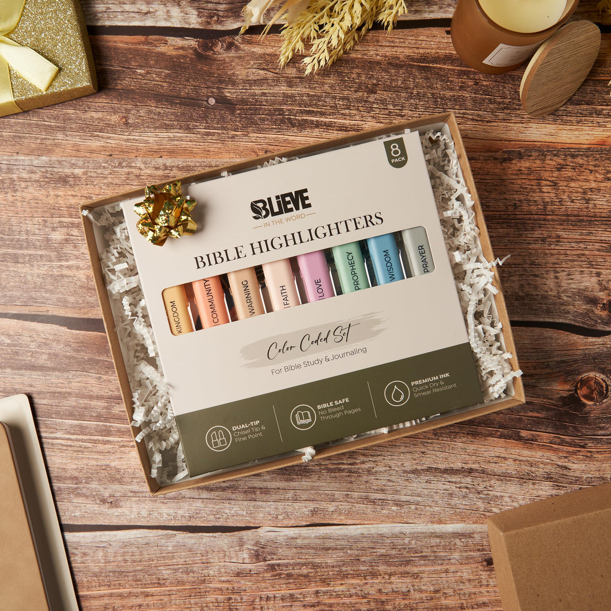 BLIEVE Bible Highlighters No Bleed Through, Color Coded, Dual Tip, 8 Pack