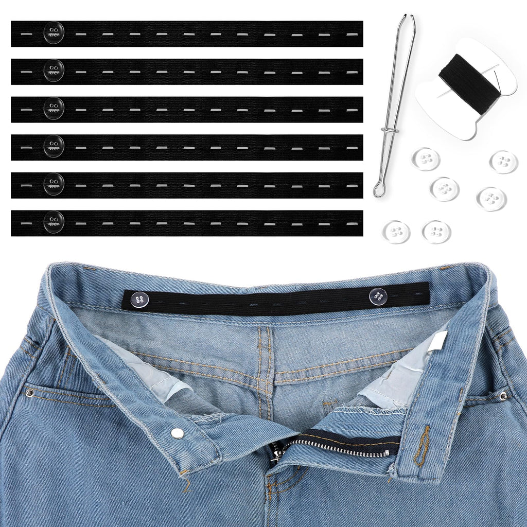 6 Pcs Waist Tightener for Pants Women Jeans Button Tightener Pants Adjuster Waist Tightener Jeans Waist Tightener Jean Button Waist Tightener Suitable Elastic Waist Extenders for Women Men (Black)