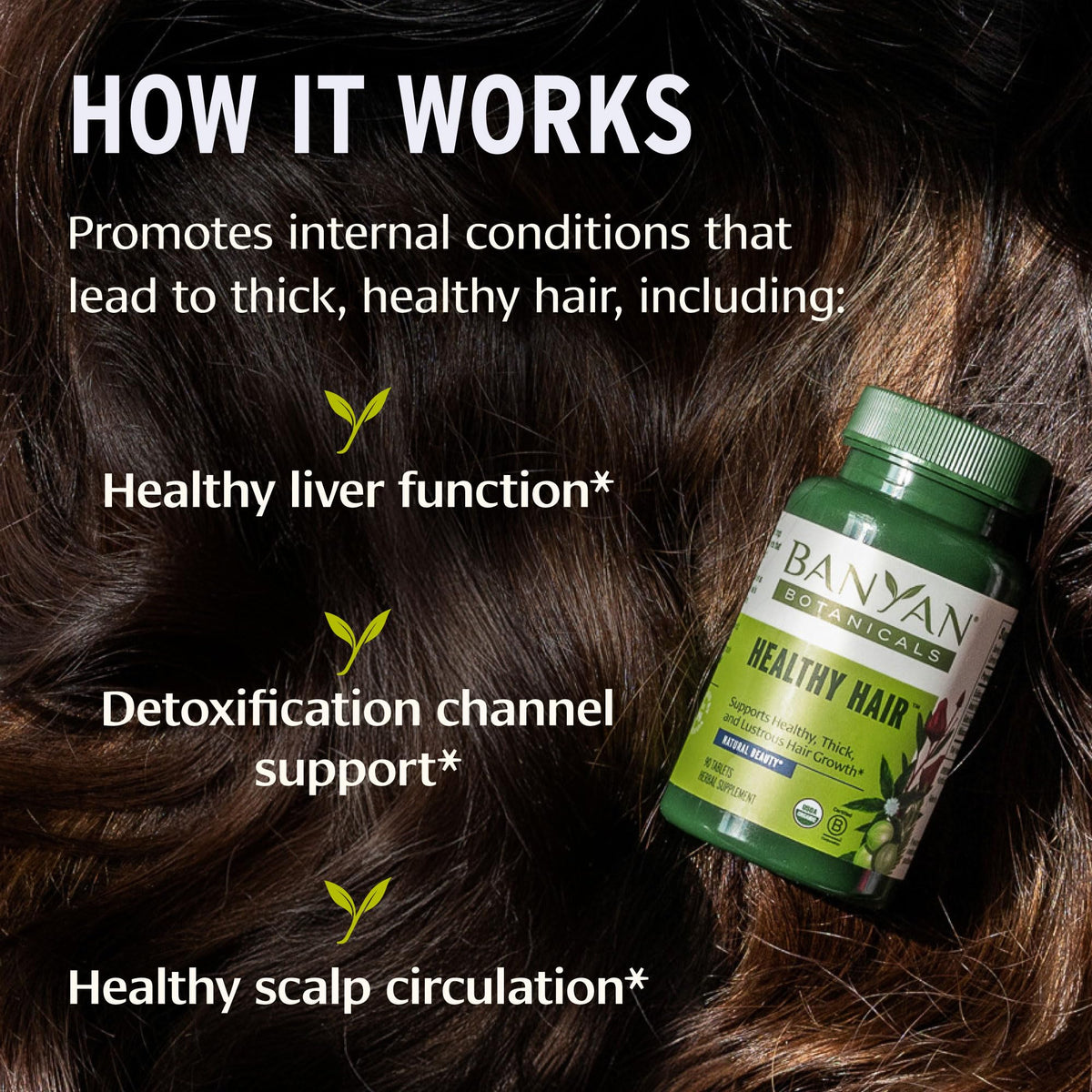 Banyan Botanicals Organic Healthy Hair Supplement – For Thickness, Shine & Scalp Health – with Bhringaraj, Amla & Brahmi – Natural Internal Hair Care & Follicle Support-90 Tablets-USDA Organic