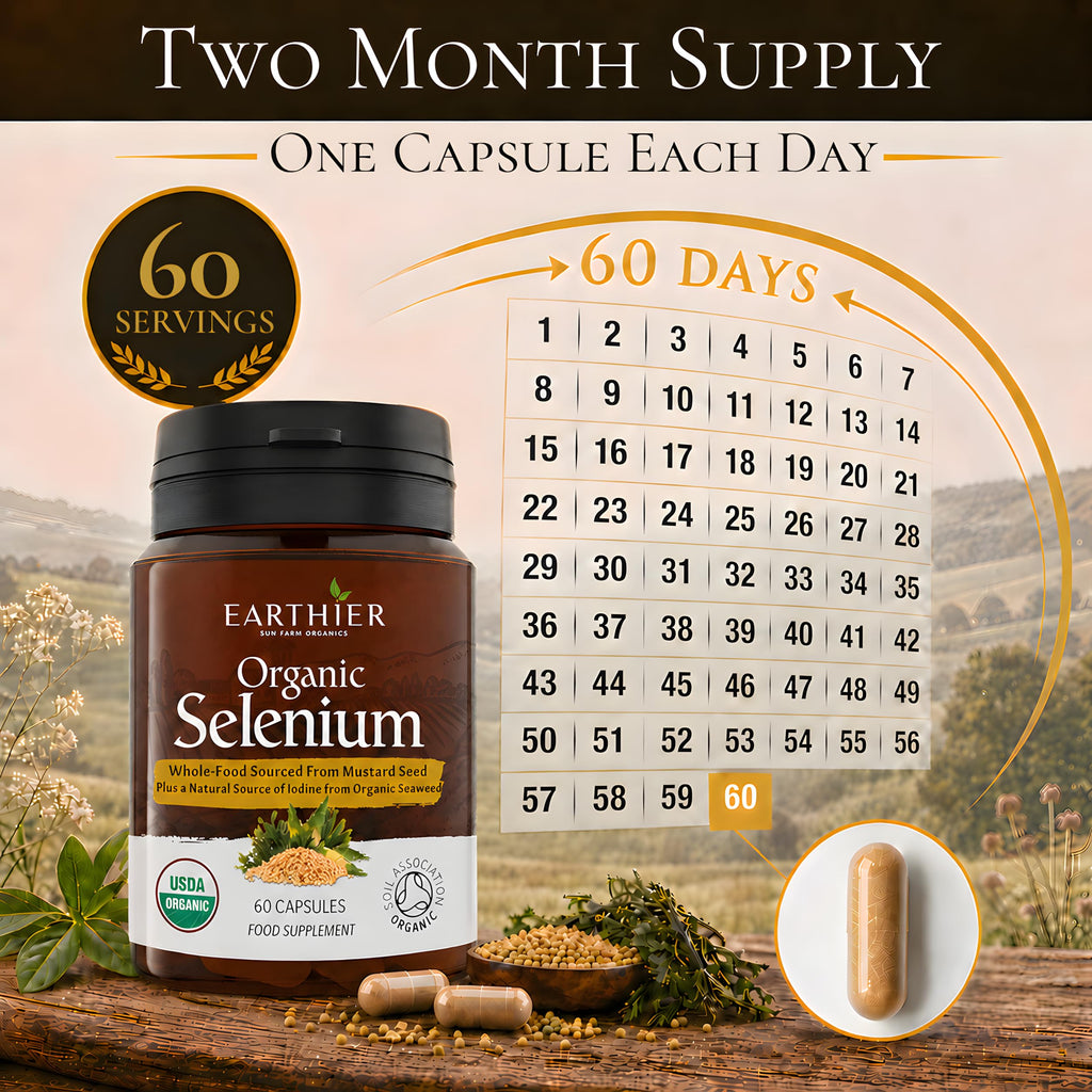 Organic Selenium 200 mcg with Iodine and Silica All from Certified Organic Whole Foods - Two Month Supply