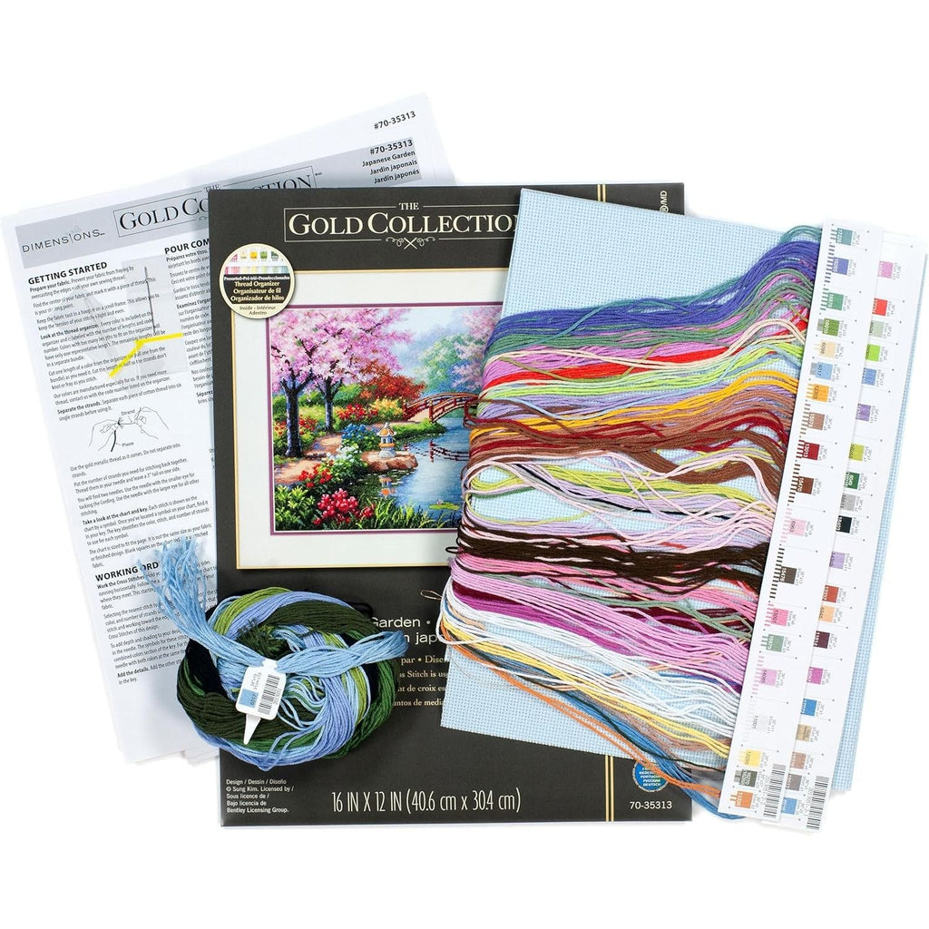 Buy now Dimensions Gold Collection Counted Cross Stitch Kit, Japanese Flower Garden, 16 Count Light Blue Aida, 12'' x 16'' at indiglob india