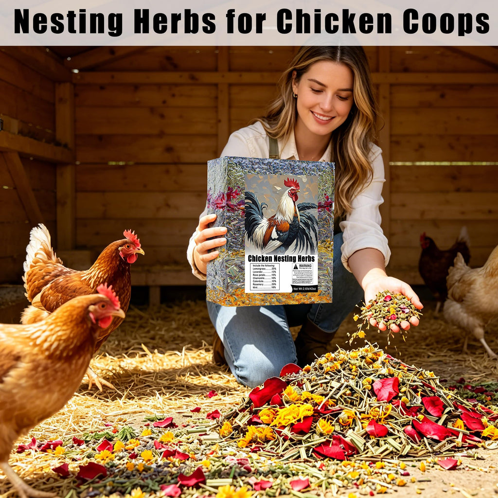 42 oz Chicken Nesting Herbs Flowers Vacuum-Packed,2.6 lb Premixed 7 Dried Herbs Natural Nesting Box Herbs for Freshening Coop Chicken Dust Bath Increase Egg Production