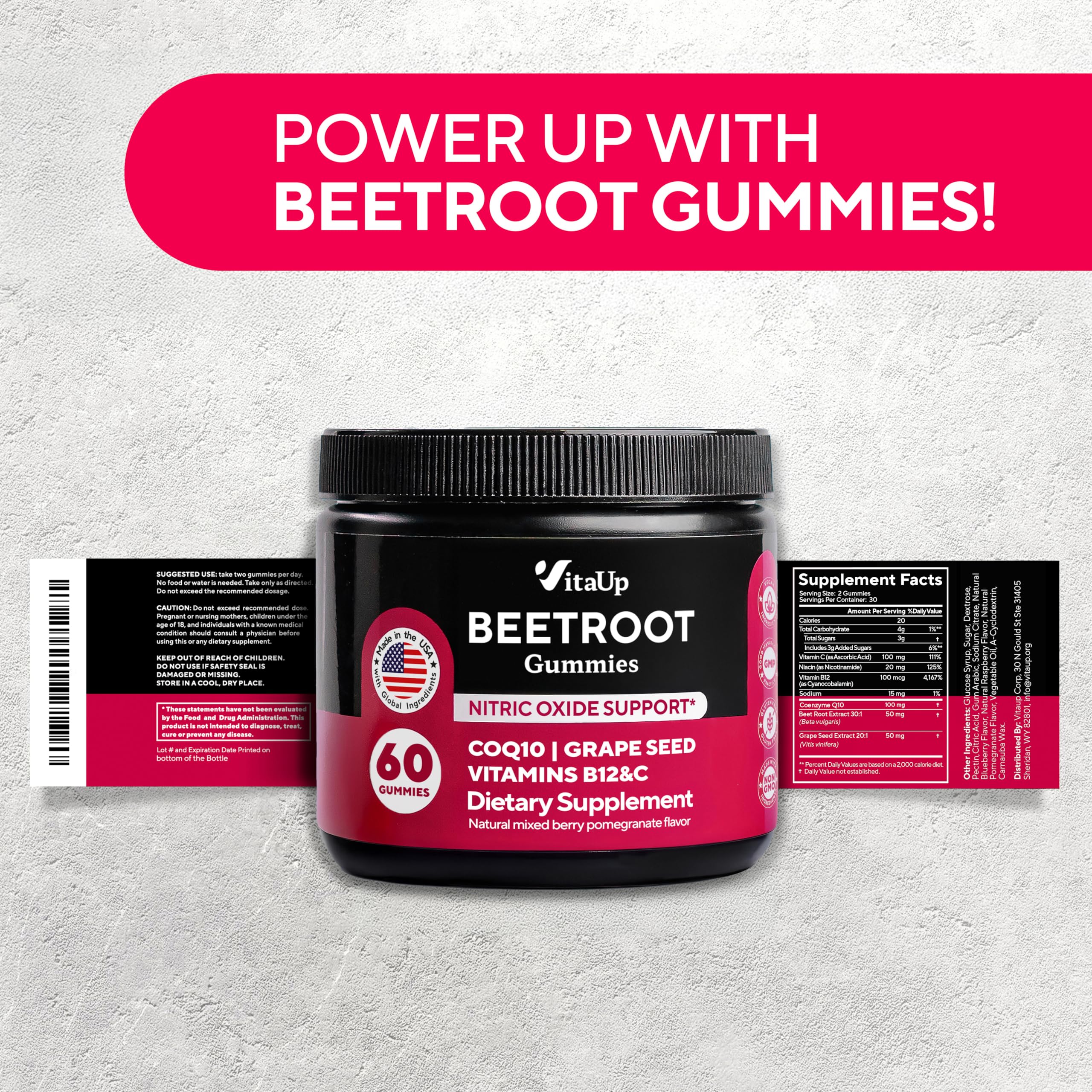 Beet Root Gummies – Beetroot Gummies with CoQ10, Grape Seed, Vitamin C, B12 & B3 – Beets Gummies for Circulation, Energy & Immune Support – 60 Beets Chews – Pack of 3