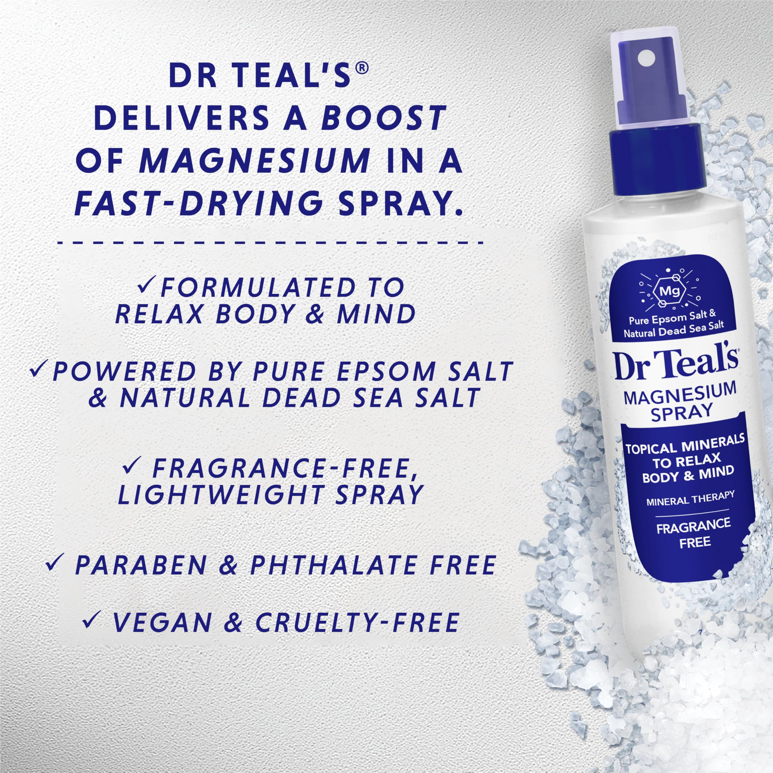 Dr Teal's Topical Magnesium Spray with Natural Dead Sea Salt, Fragrance Free, 8 fl oz (Pack of 2)